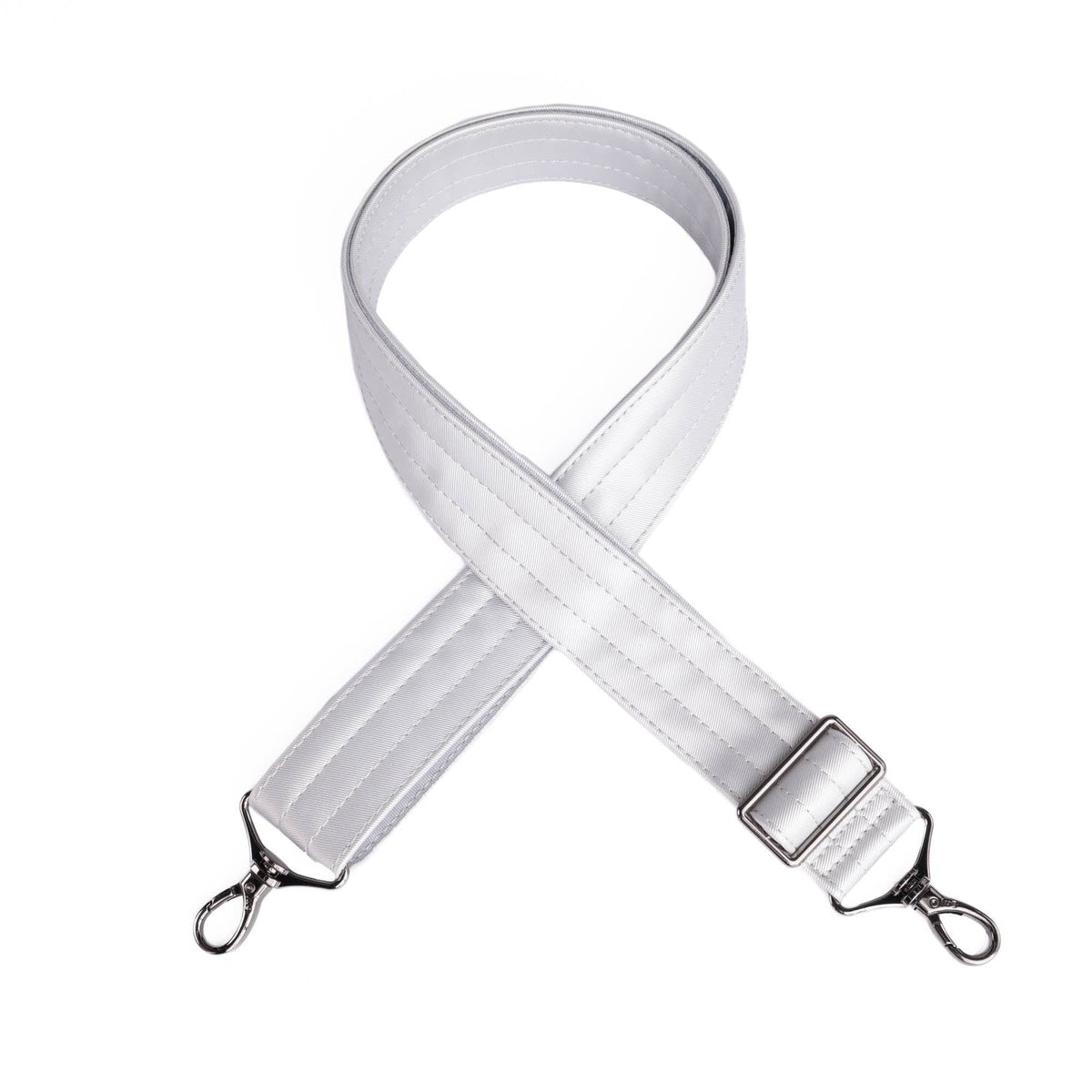 Adjustable Webbed Satin Luxe VL Bag Strap - 1.5&quot; - METALLIC SILVER - Strap_1.5_SatinLuxe_MetallicSilver_01_webbed