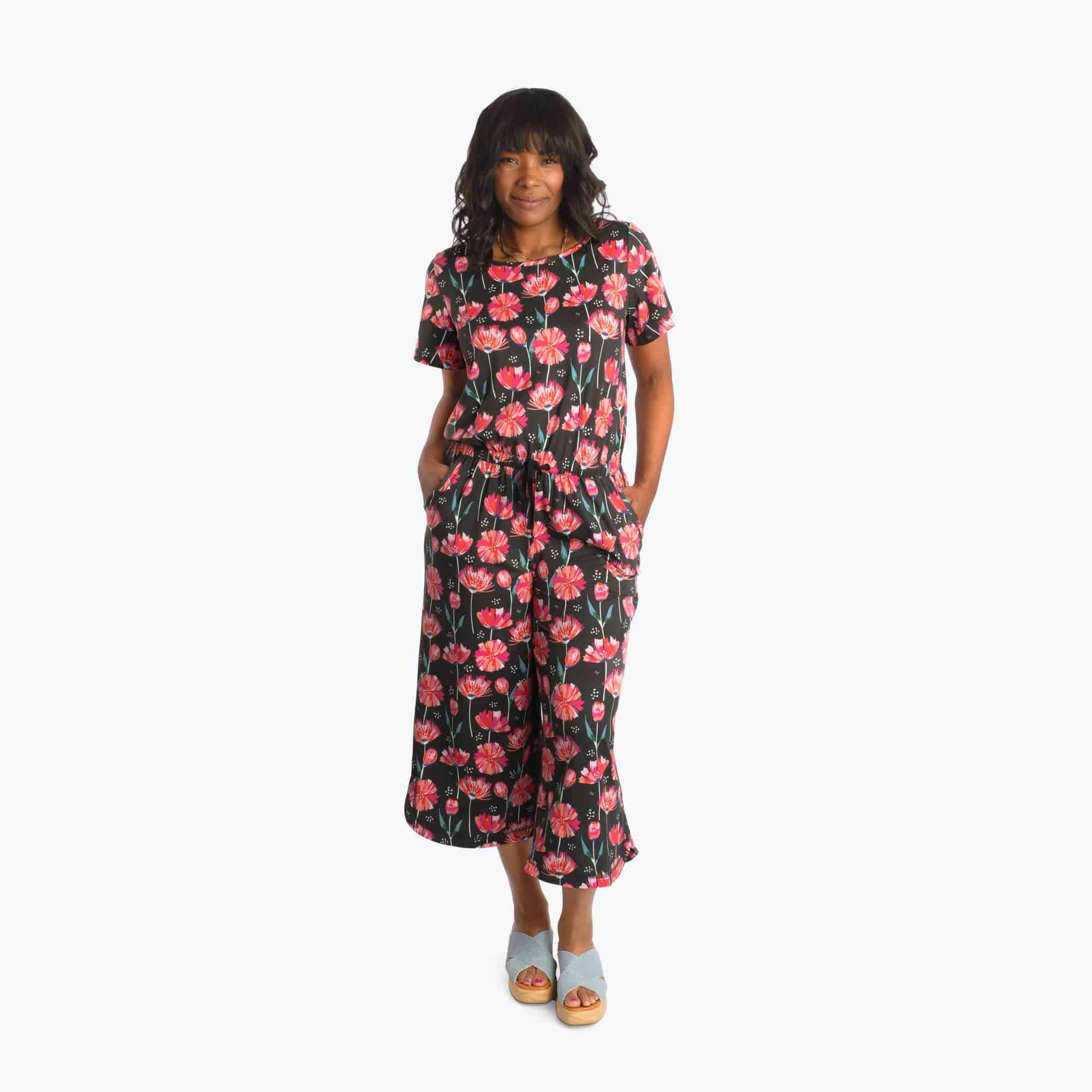 Trotter Brushed Jersey Jumpsuit - POMPOM FLORAL BLACK - TrotterJumpsuit_PomPomFloralBlack_01
