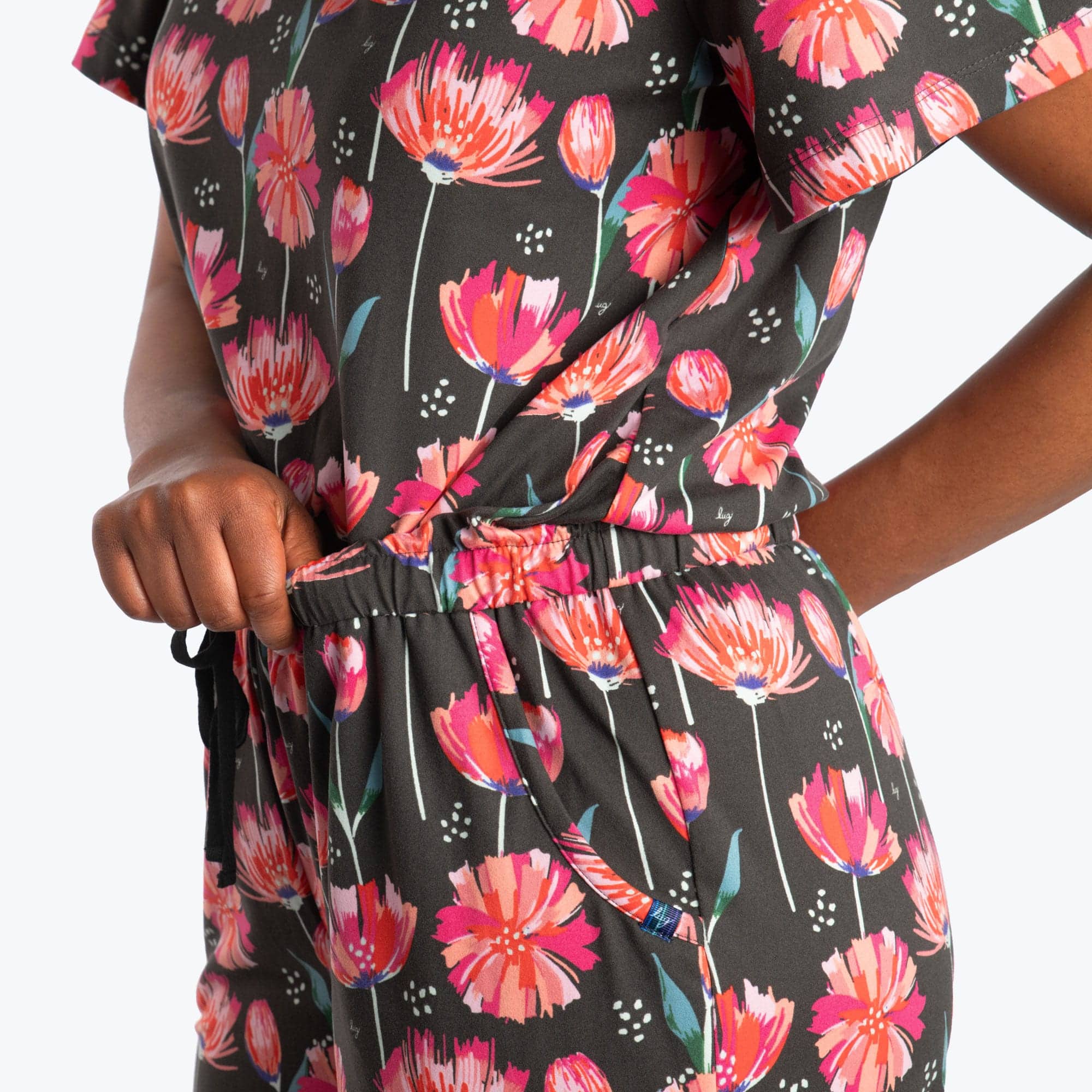 Trotter Brushed Jersey Jumpsuit - POMPOM FLORAL BLACK - TrotterJumpsuit_PomPomFloralBlack_04