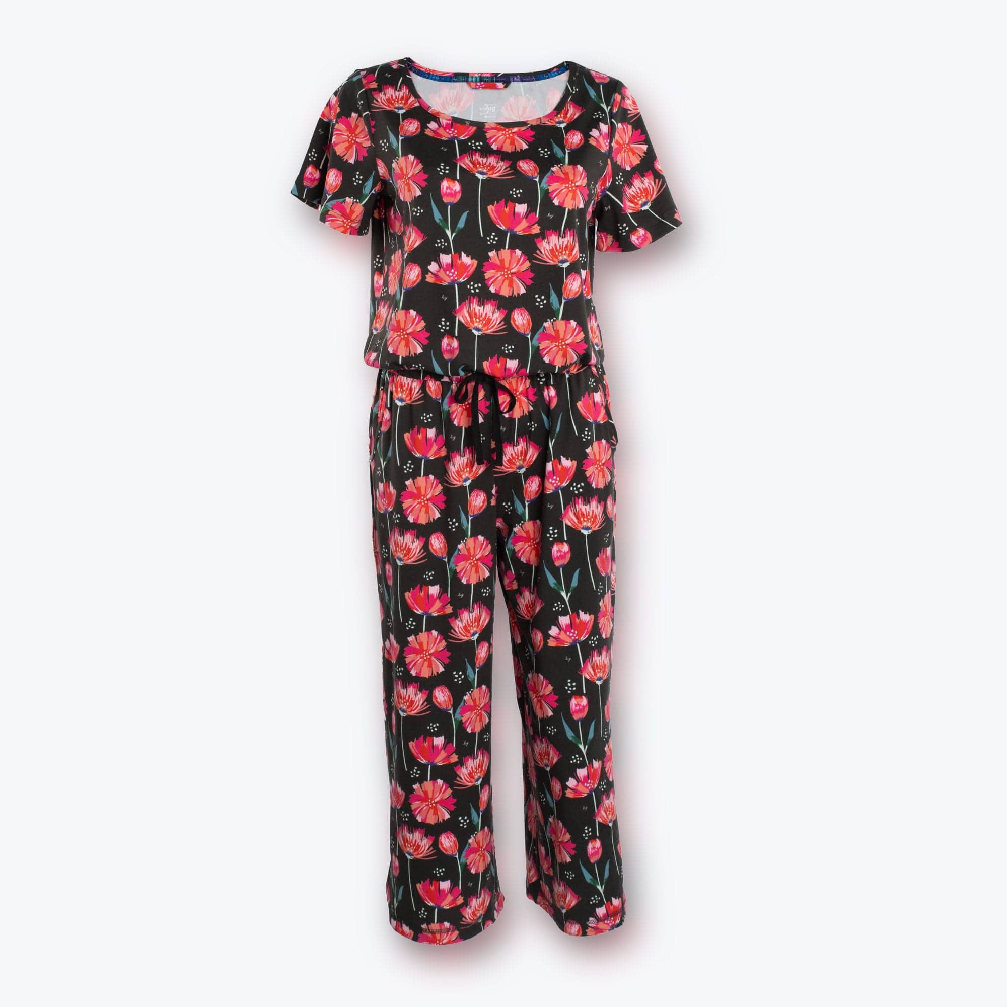 Trotter Brushed Jersey Jumpsuit - POMPOM FLORAL BLACK - TrotterJumpsuit_PomPomFloralBlack_Flatlay