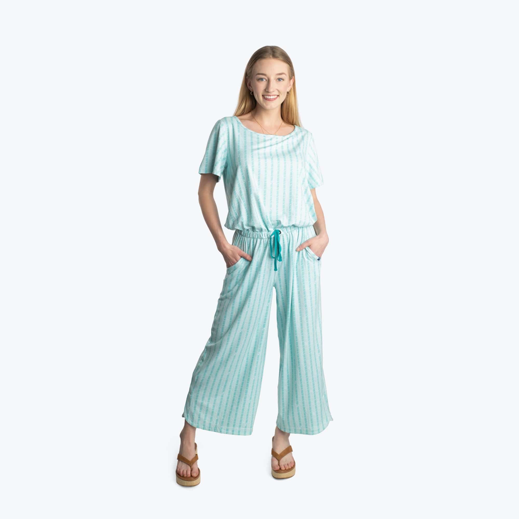 Trotter Brushed Jersey Jumpsuit - RADIATE STRIPE AQUA - TrotterJumpsuit_RadiateStripeAqua_01