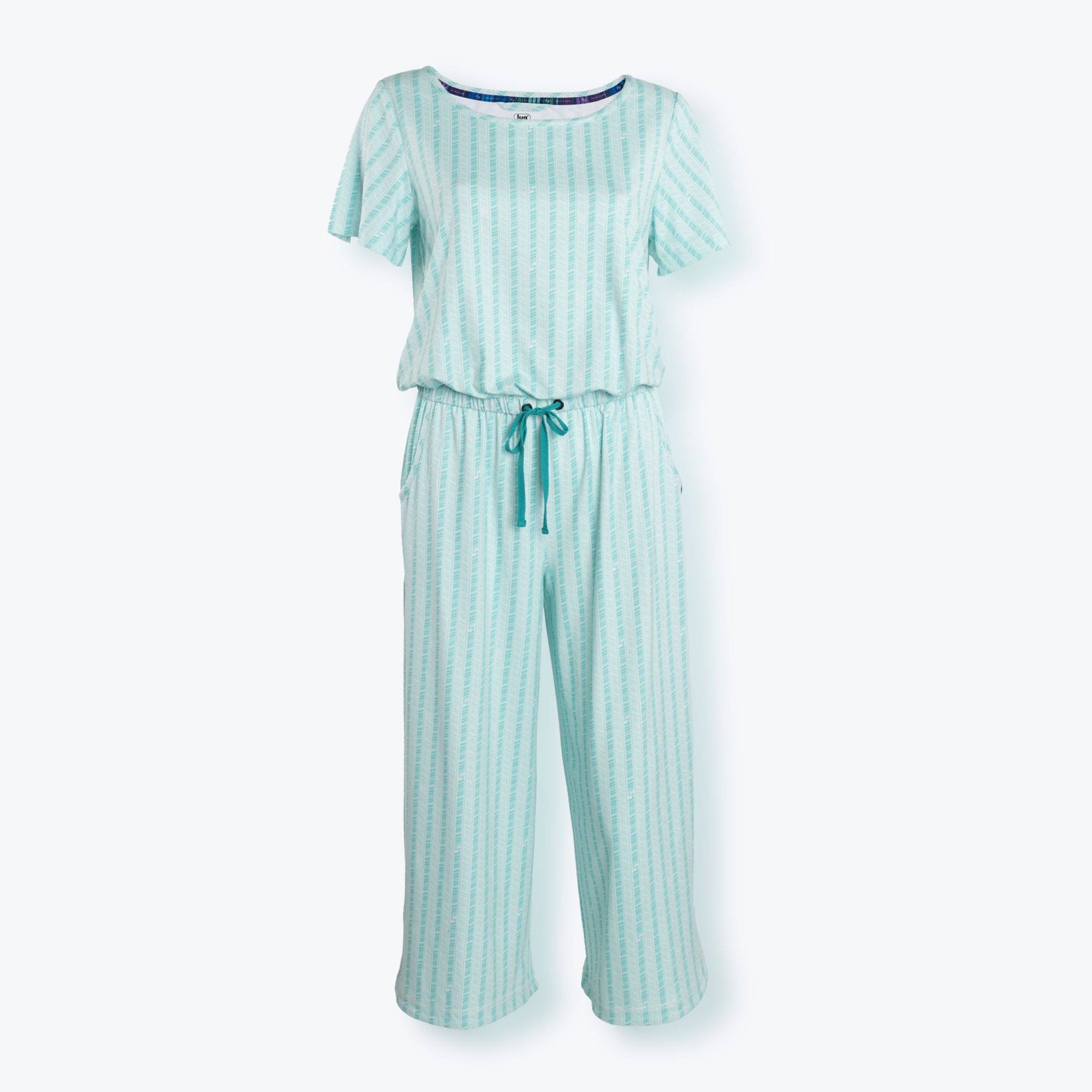 Trotter Brushed Jersey Jumpsuit - RADIATE STRIPE AQUA - TrotterJumpsuit_RadiateStripeAqua_Flatlay