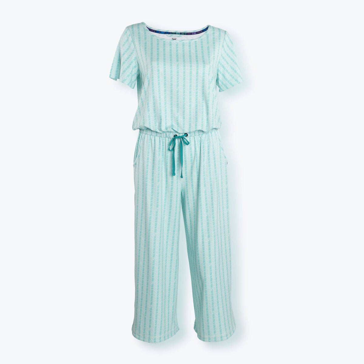 Trotter Brushed Jersey Jumpsuit - RADIATE STRIPE AQUA - TrotterJumpsuit_RadiateStripeAqua_Flatlay