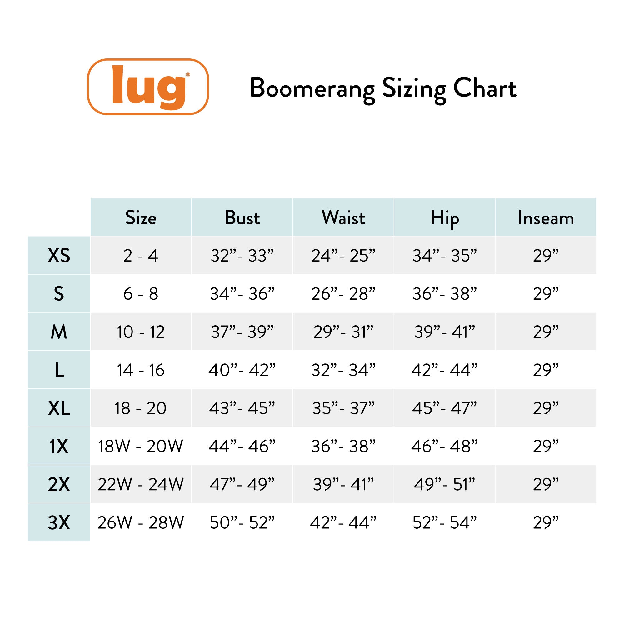 Boomerang Relaxed Tee & Cropped Pants&nbsp;Set - - Updated_Boomerang_Sizing_Chart
