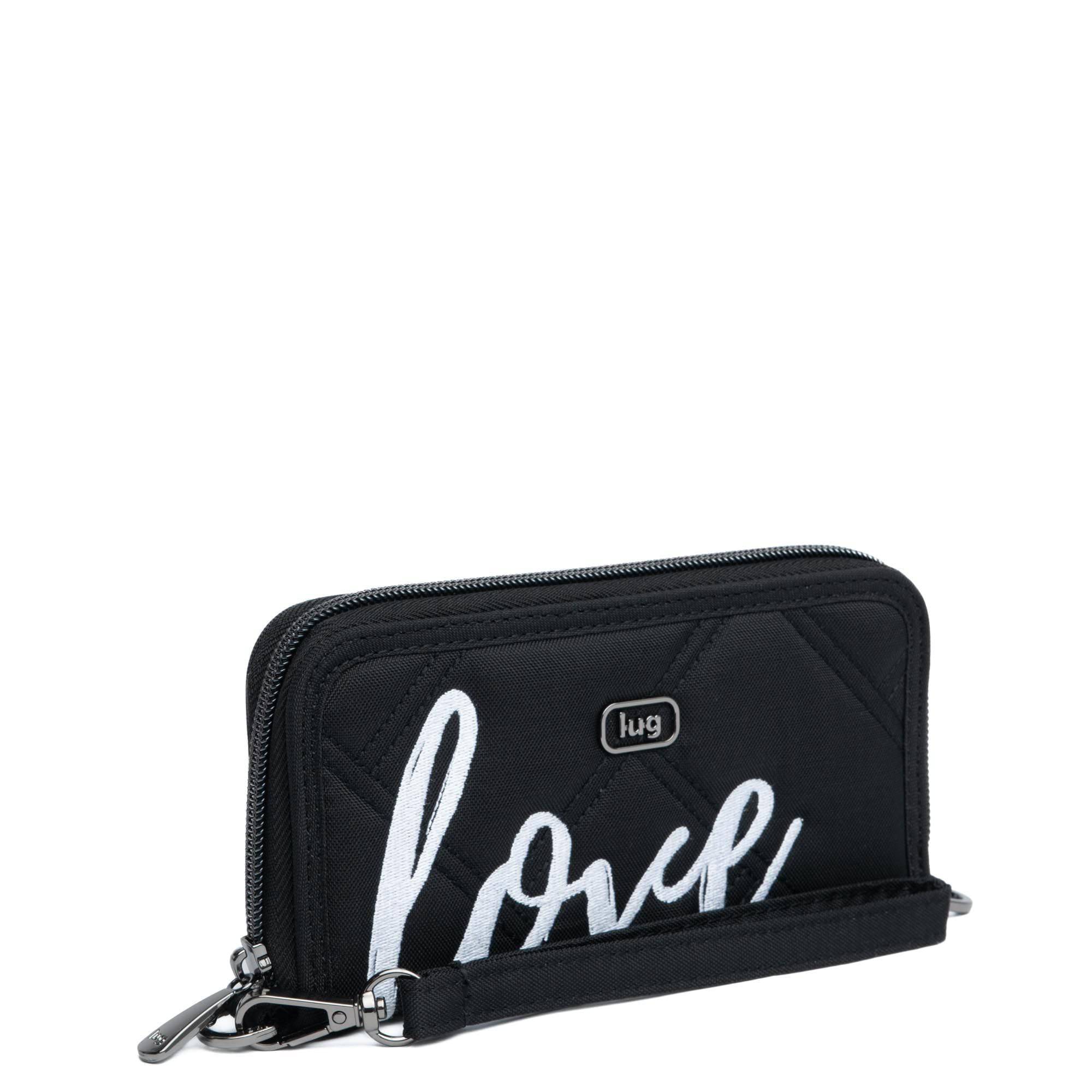 Whirly Love RFID Wristlet Wallet - BRUSHED BLACK WITH WHITE LOVE - WhirlyLove_BrushedBlack_02