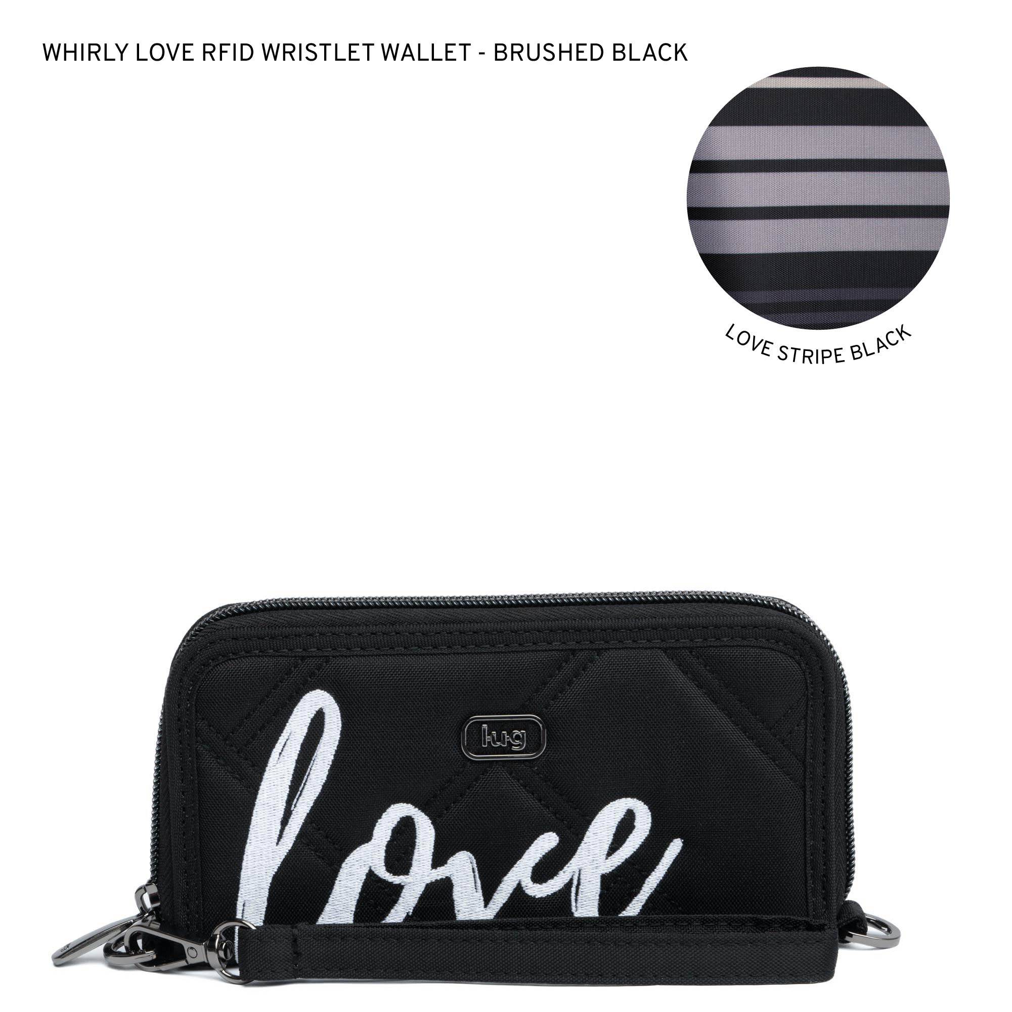 Whirly Love RFID Wristlet Wallet - BRUSHED BLACK WITH WHITE LOVE - WhirlyLove_BrushedBlack_LL_pyggl6
