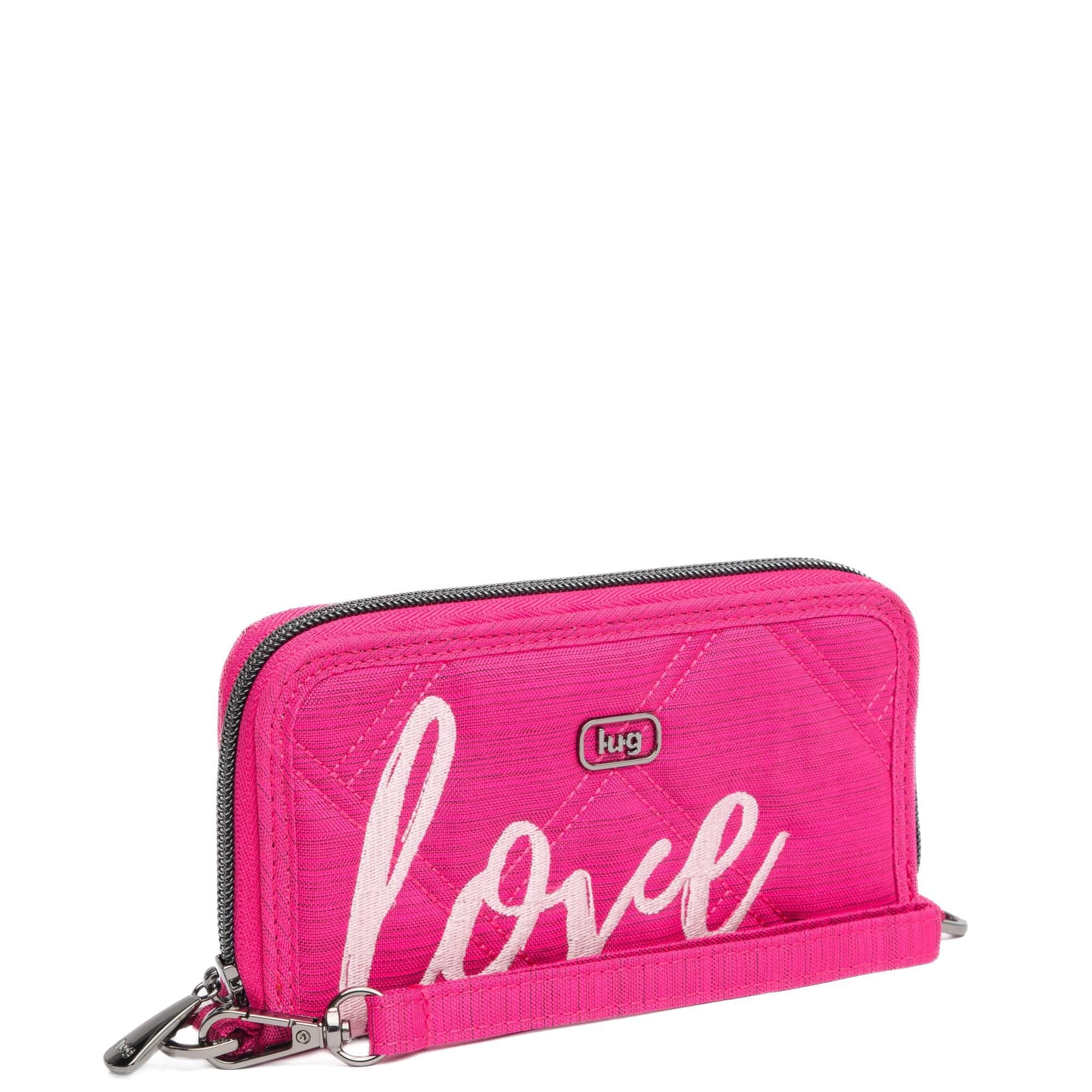 Whirly Love RFID Wristlet Wallet - BRUSHED ROSETTE PINK WITH BUBBLE PINK LOVE - WhirlyLove_BrushedRosette_02