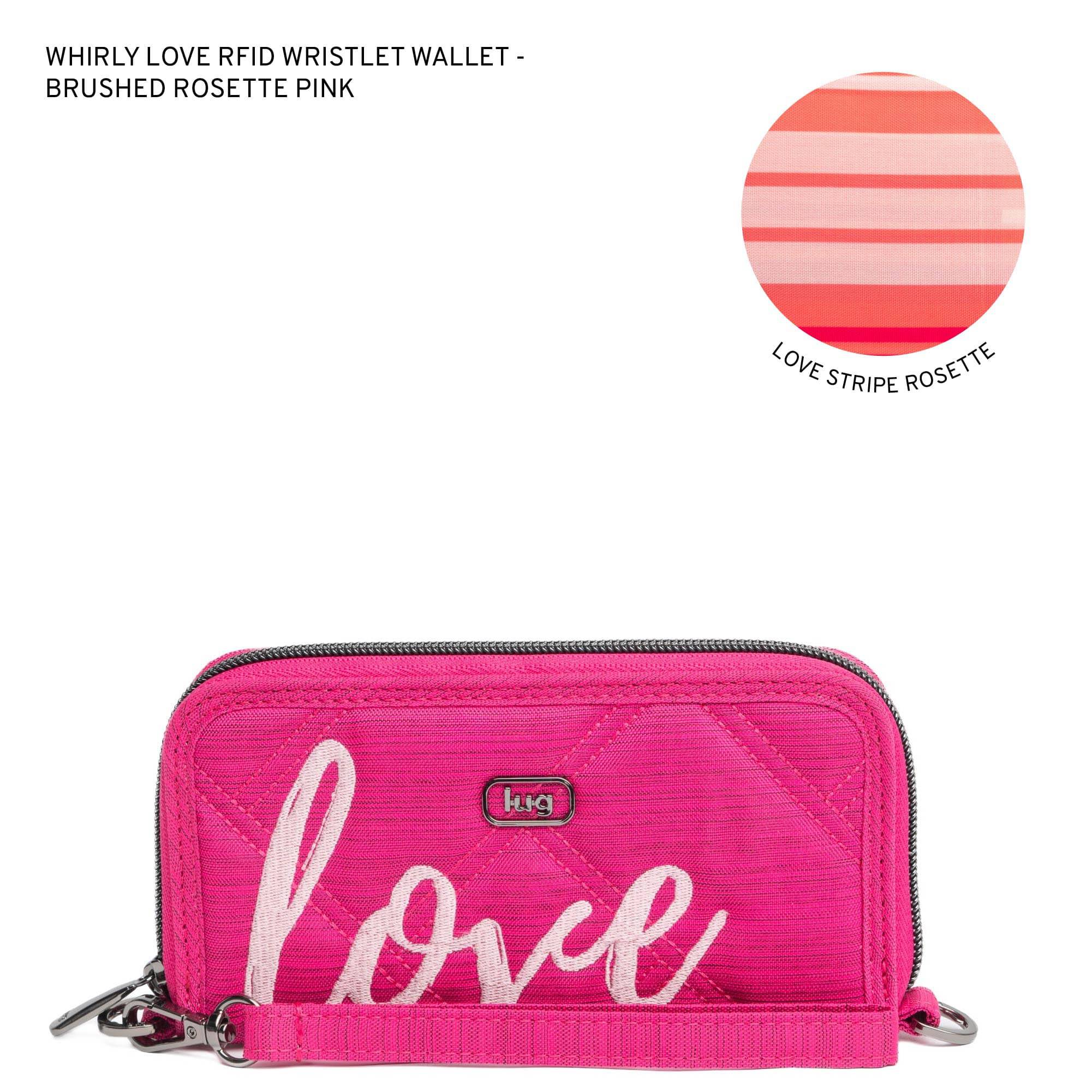 Whirly Love RFID Wristlet Wallet - BRUSHED ROSETTE PINK WITH BUBBLE PINK LOVE - WhirlyLove_BrushedRosette_LL_onxbfa