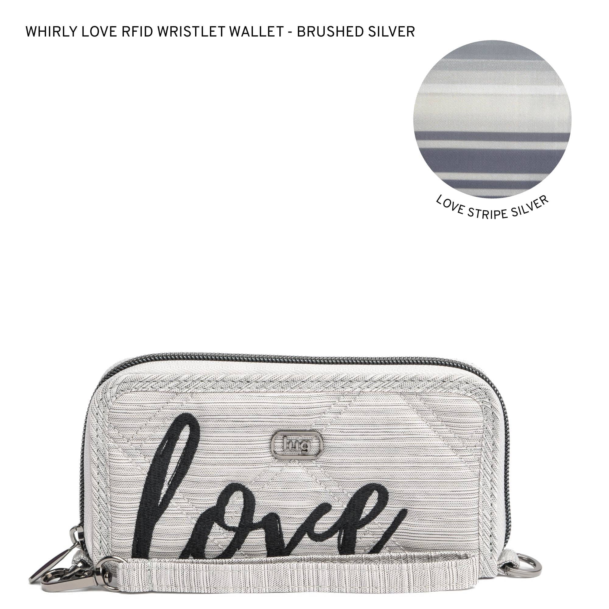 Whirly Love RFID Wristlet Wallet - BRUSHED SILVER WITH BLACK LOVE - WhirlyLove_BrushedSilver_LL_8gktnw