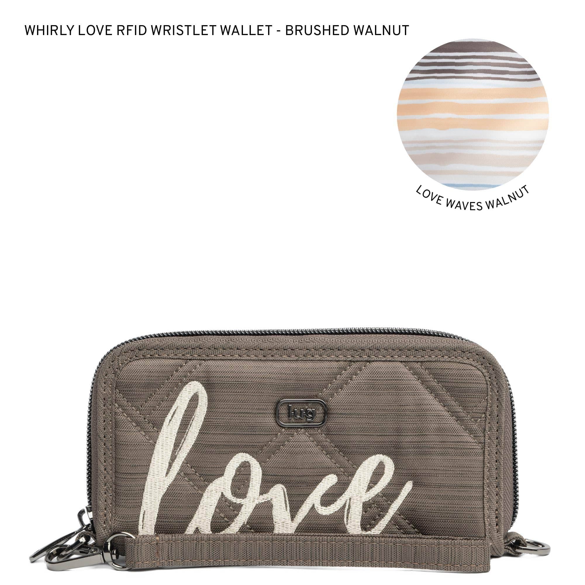 Whirly Love RFID Wristlet Wallet - BRUSHED WALNUT WITH CHAMPAGNE LOVE - WhirlyLove_BrushedWalnut_LL_8bt4gg