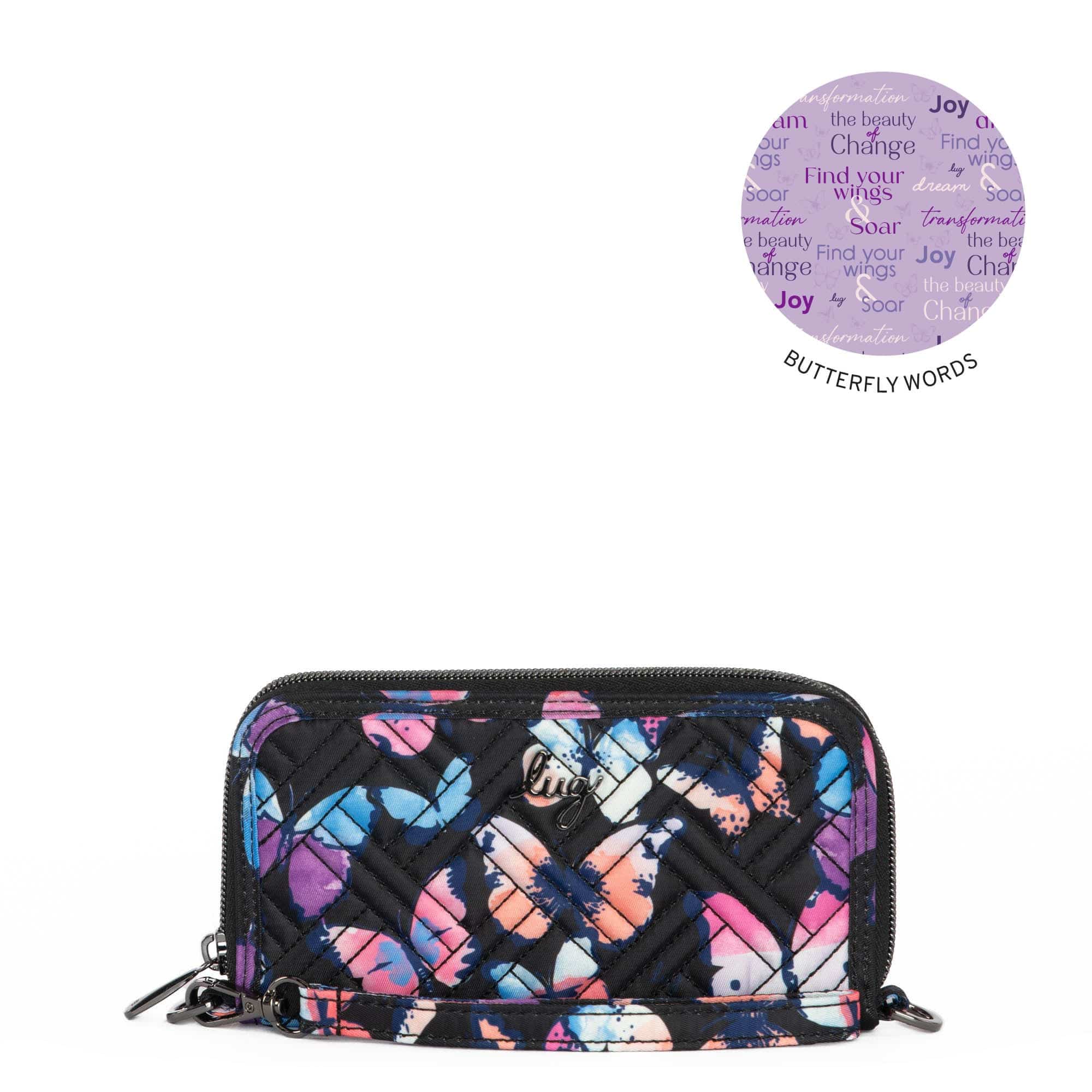 Whirly RFID Wristlet Wallet - WATERCOLOR BUTTERFLIES - Whirly_WatercolorButterfliesBlack