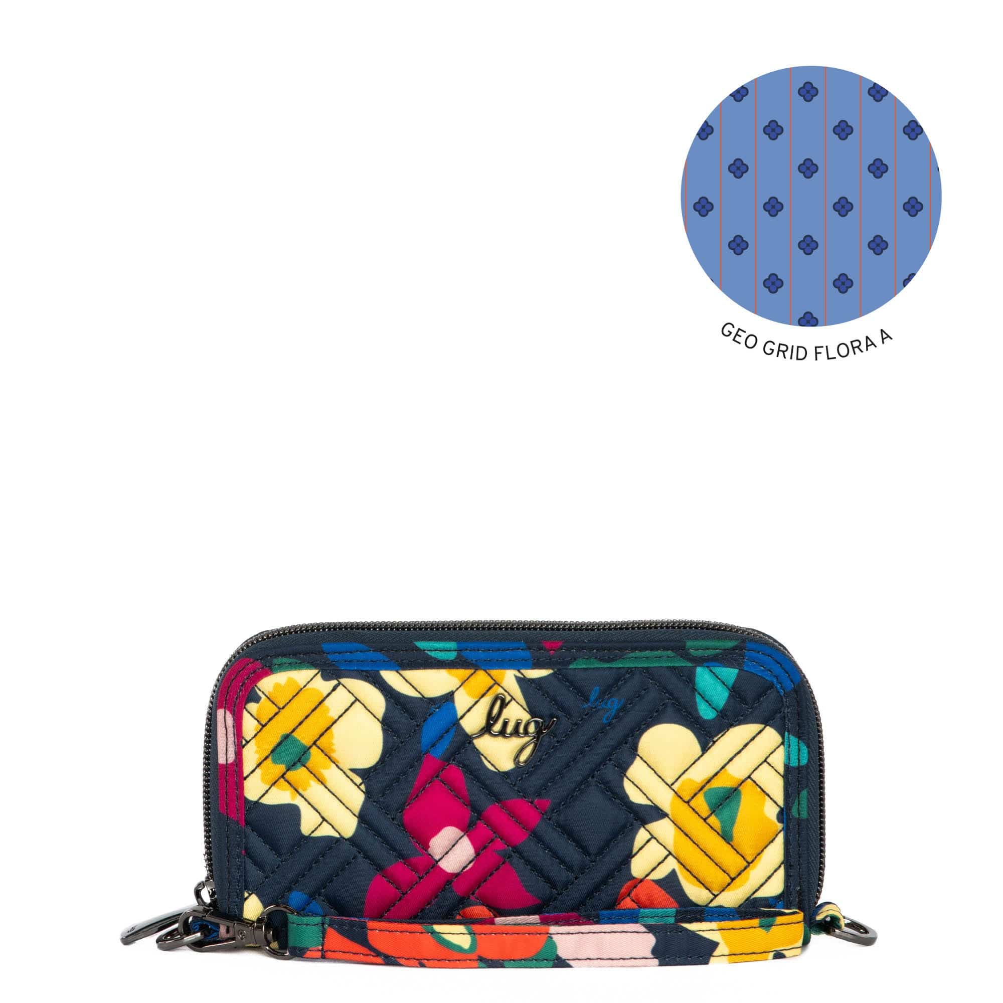 Whirly RFID Wristlet Wallet - WILDFLOWER XL INDIGO - Whirly_WildflowerIndigoXL