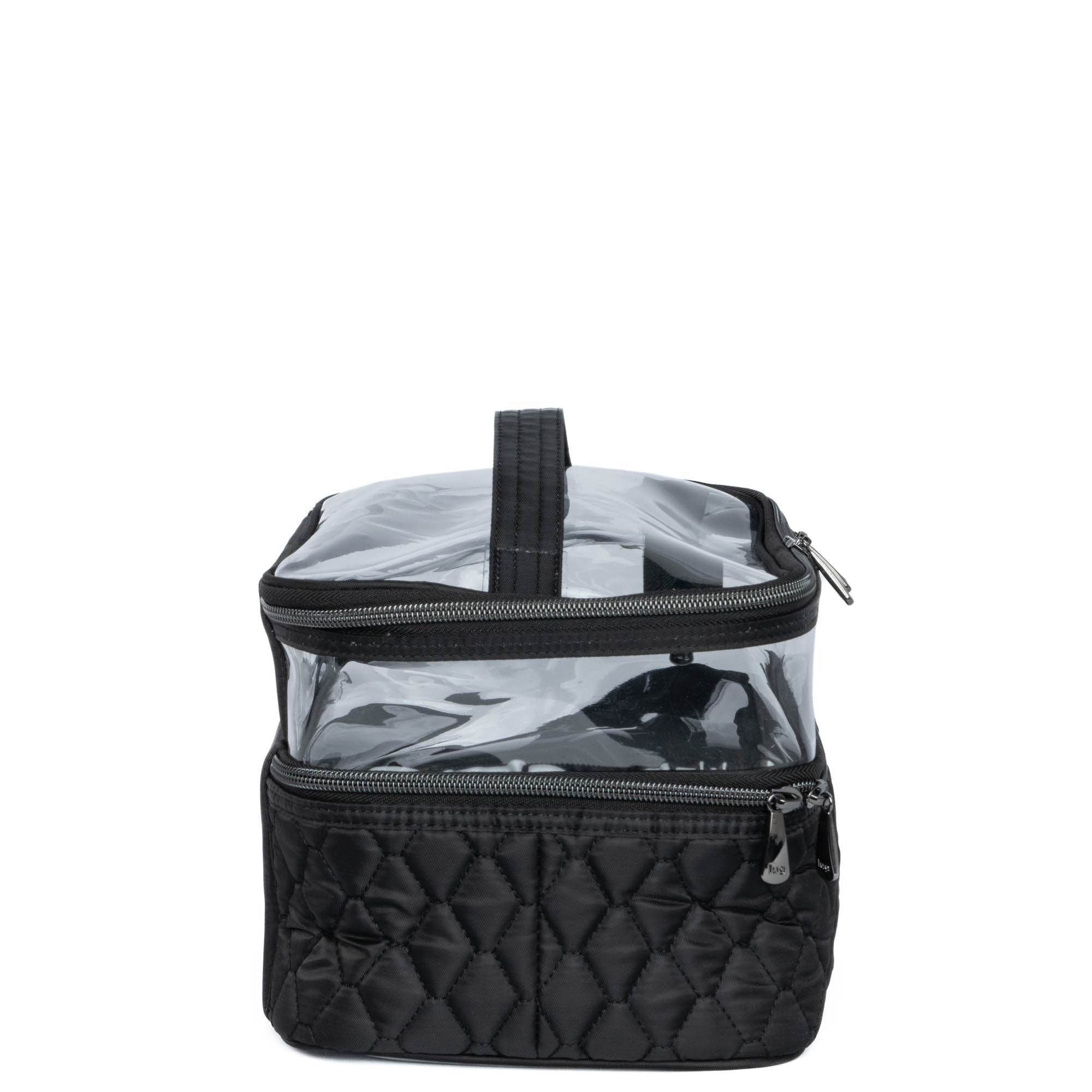 Black Whoosh Clearview cosmetic case by Lug, featuring transparent compartments and a sleek design for organized makeup storage.