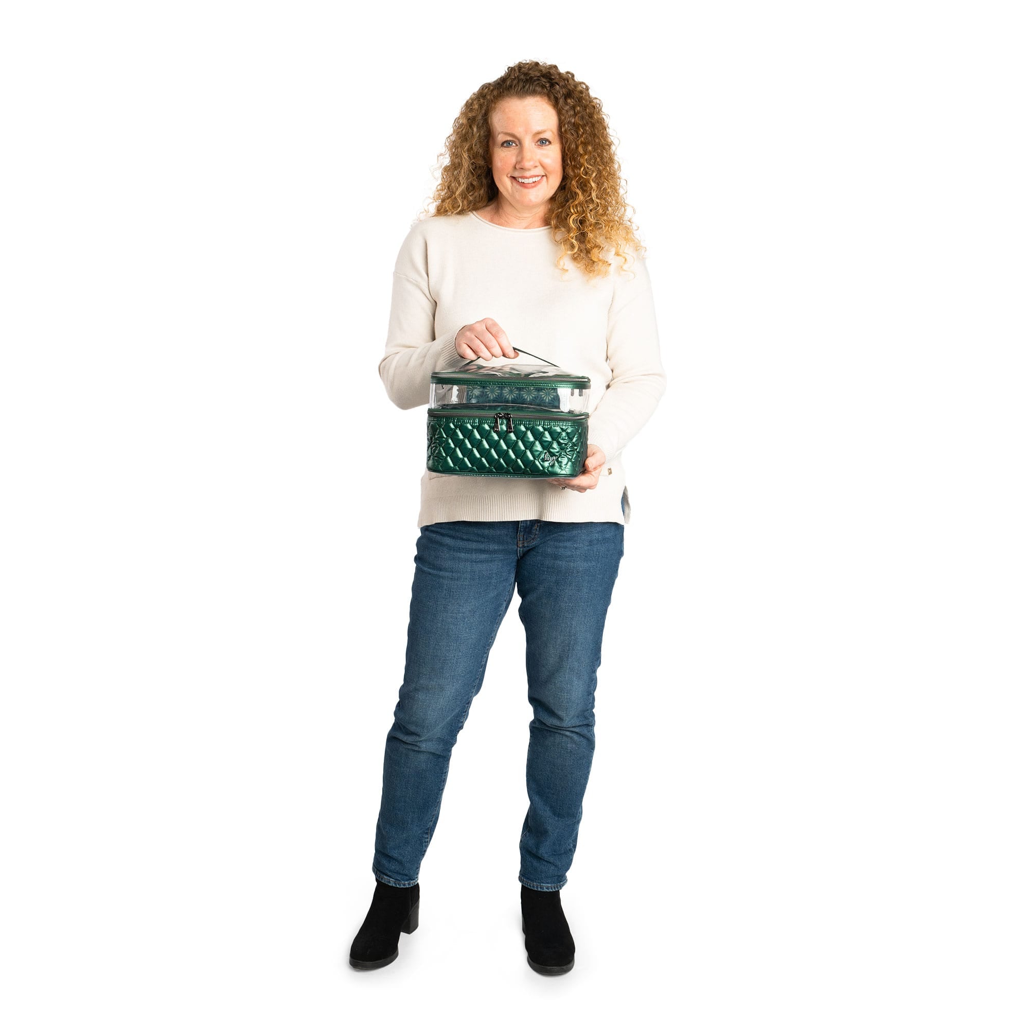 Clearview cosmetic case by Lug, featuring transparent material and multiple compartments for organized makeup storage.