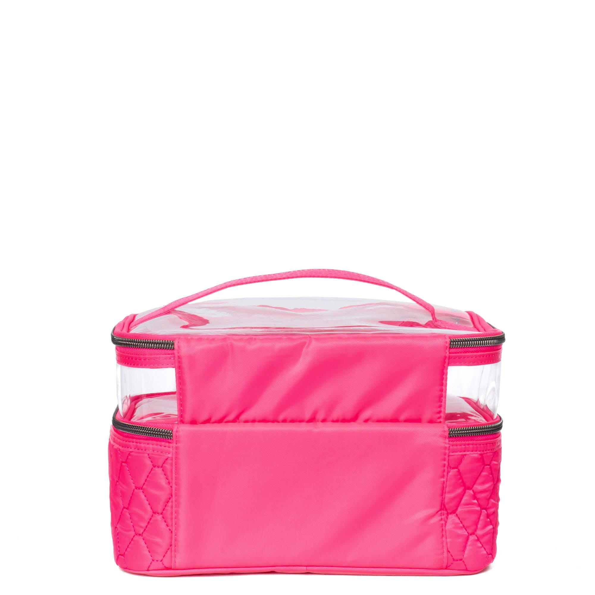 Magenta Whoosh Clearview cosmetic case by Lug with transparent compartments for organizing makeup and beauty essentials.