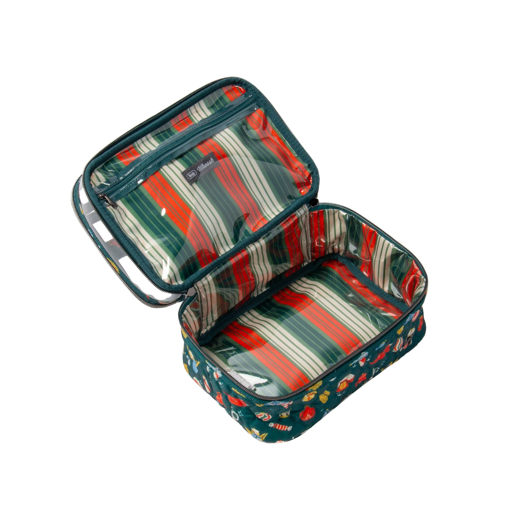 Lug Whoosh Clearview cosmetic case with retro ornaments design, transparent front for easy view of makeup and beauty essentials.