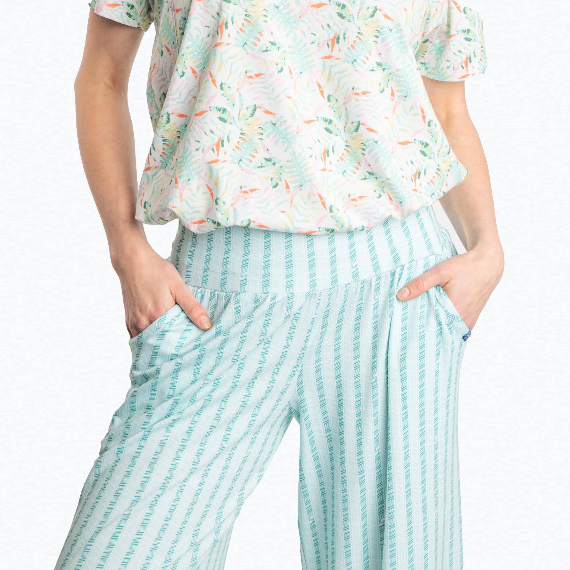 Wiffle Cotton Jersey Cropped Pant - PAPAYA - WiffleCottonJerseyCroppedPants_RadiateStripeAqua_04