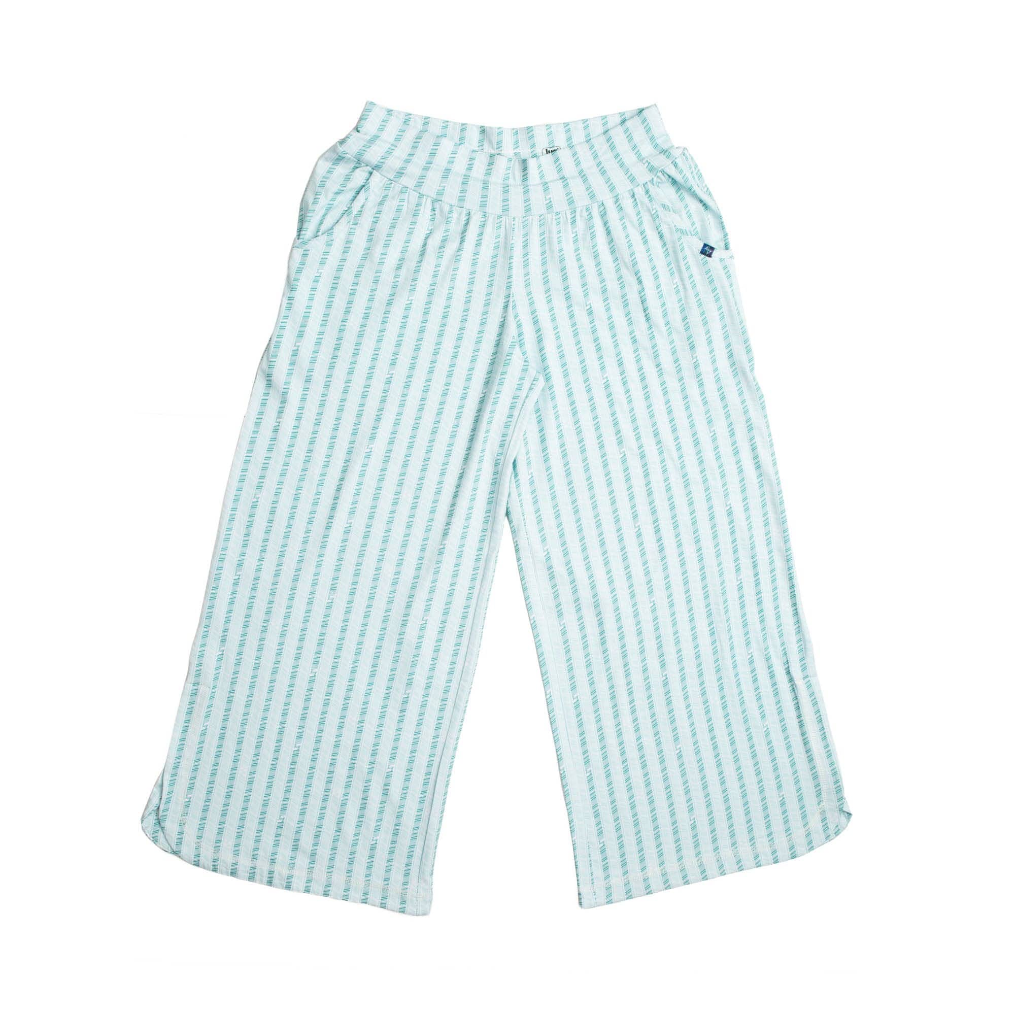 Wiffle Cotton Jersey Cropped Pant - PAPAYA - WiffleCottonJerseyCroppedPants_RadiateStripeAqua_Flatlay