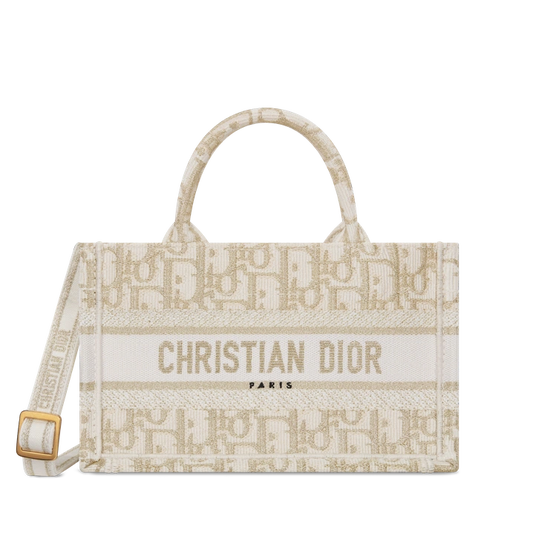 Dior Mini Book Tote – White & Gold Dior Oblique Embroidery #2 - - compose