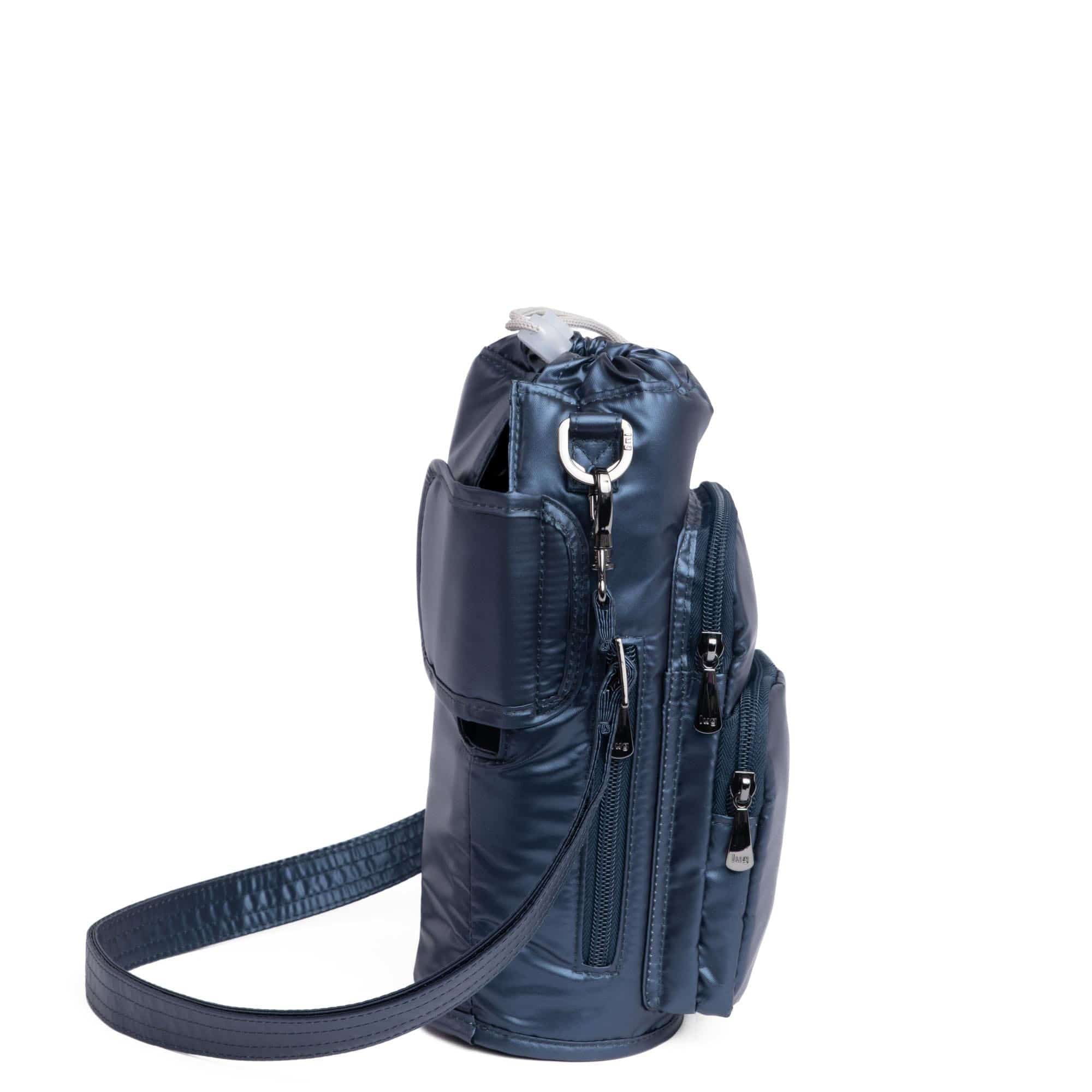 Huggie XL Crossbody Bottle Holder - METALLIC INDIGO - huggiexl_metallicindigo_03