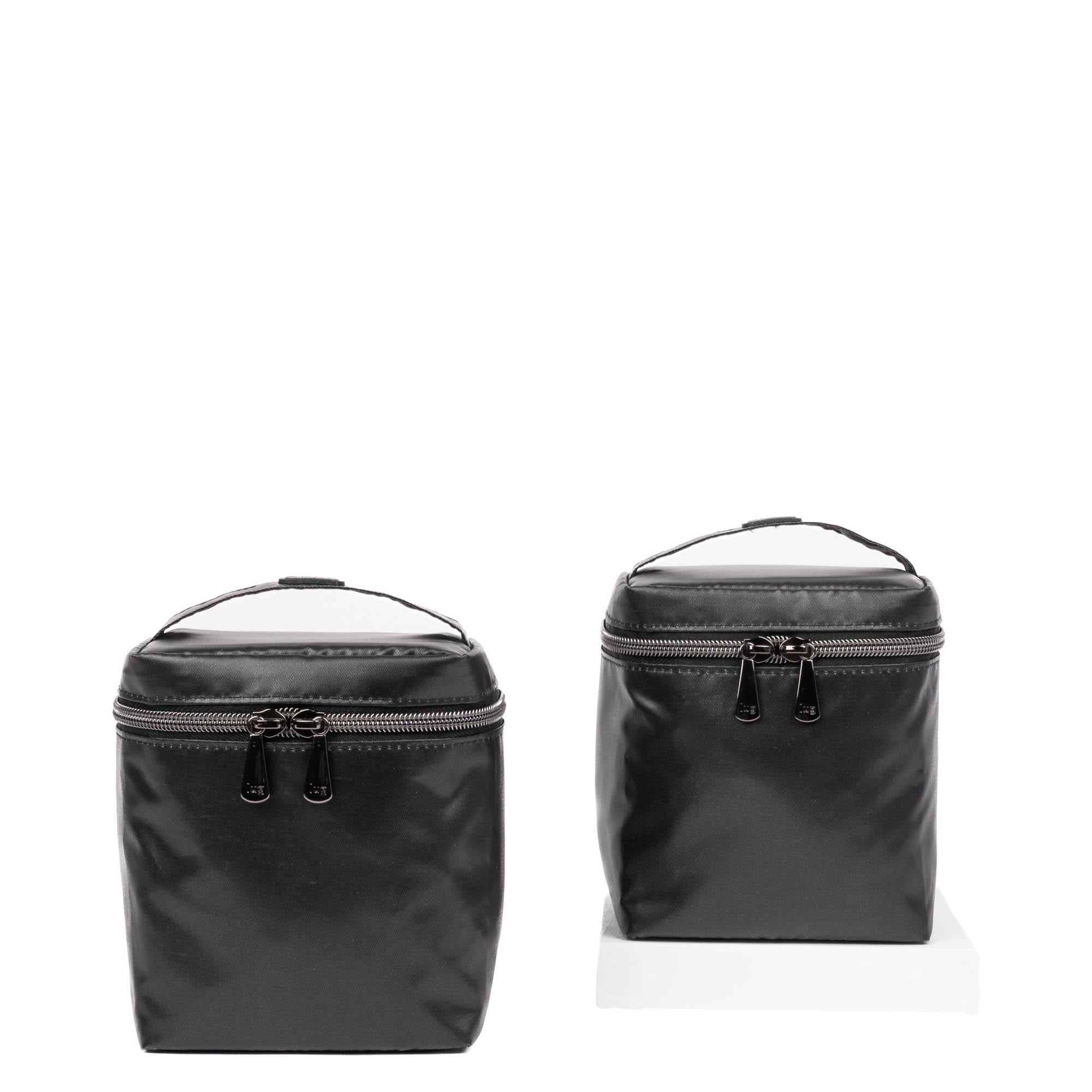 Box Top Cosmetic Case 2pc Set - METALLIC BLACK - 2BoxTopPouches_MetallicBlack_01