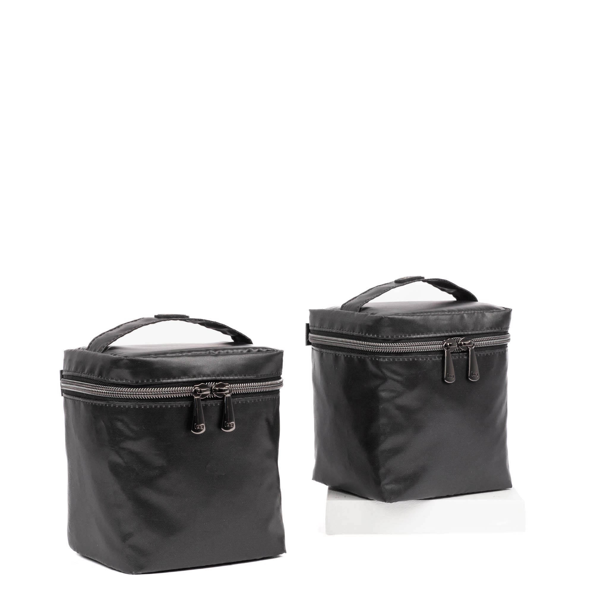 Box Top Cosmetic Case 2pc Set - METALLIC BLACK - 2BoxTopPouches_MetallicBlack_02