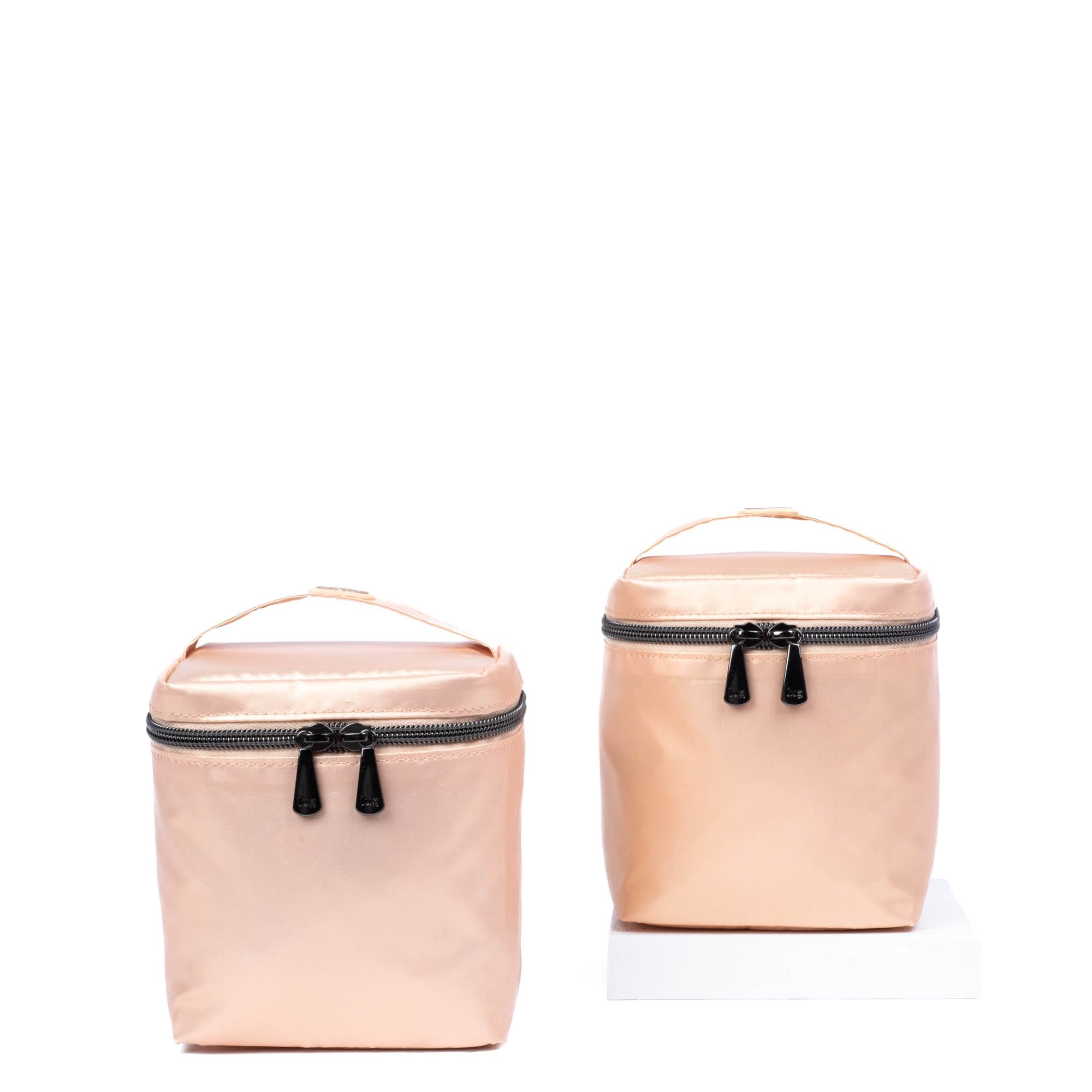 Box Top Cosmetic Case 2pc Set - METALLIC ROSE GOLD - 2BoxTopPouches_MetallicRoseGold_01