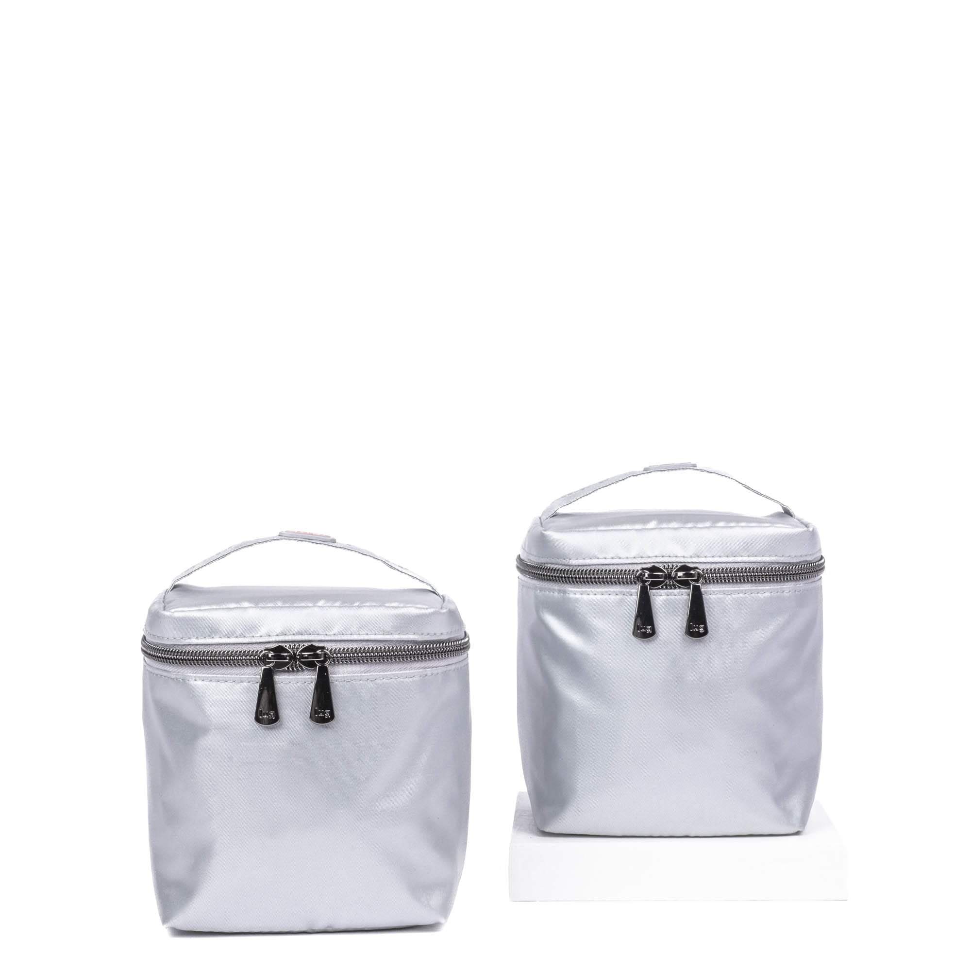 Box Top Cosmetic Case 2pc Set - METALLIC SILVER - 2BoxTopPouches_MetallicSilver_01