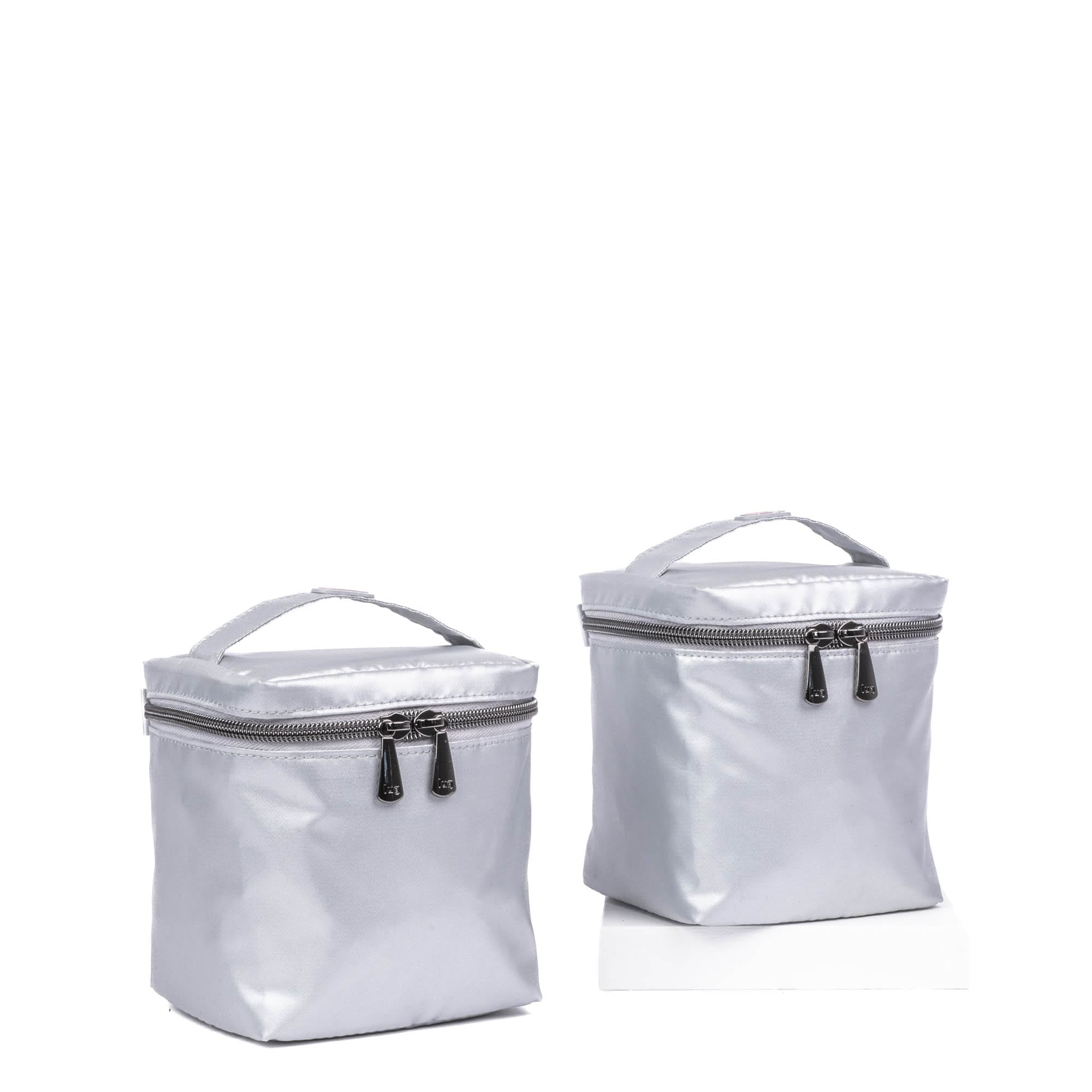 Box Top Cosmetic Case 2pc Set - METALLIC SILVER - 2BoxTopPouches_MetallicSilver_02