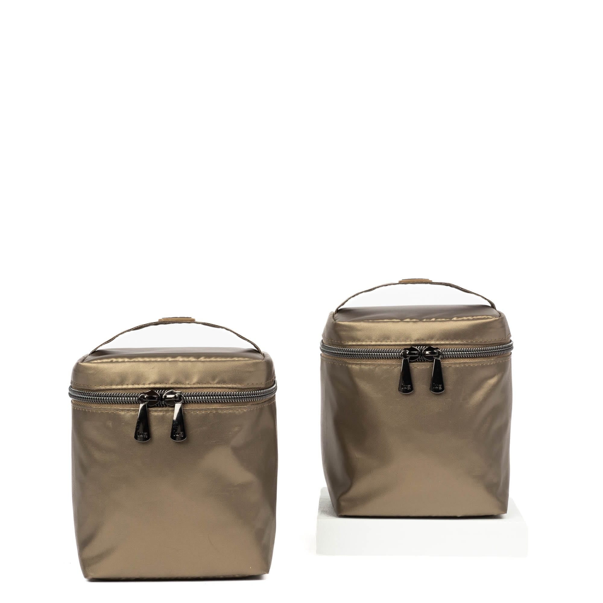 Box Top Cosmetic Case 2pc Set - METALLIC WALNUT - 2BoxTopPouches_MetallicWalnut_01