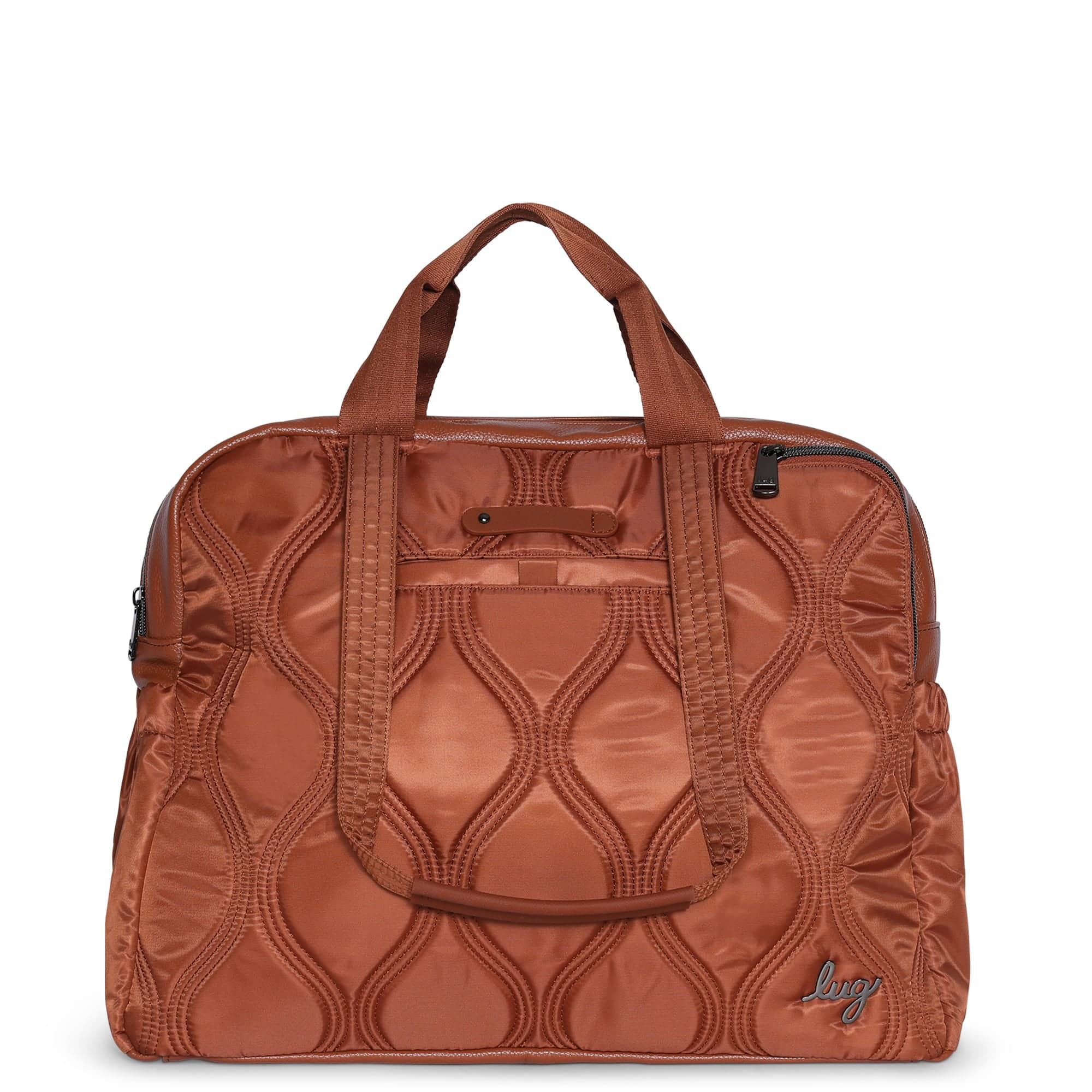 Copper brown Aviator Carry-All tote bag by Lug, featuring spacious interior and stylish design for everyday use.