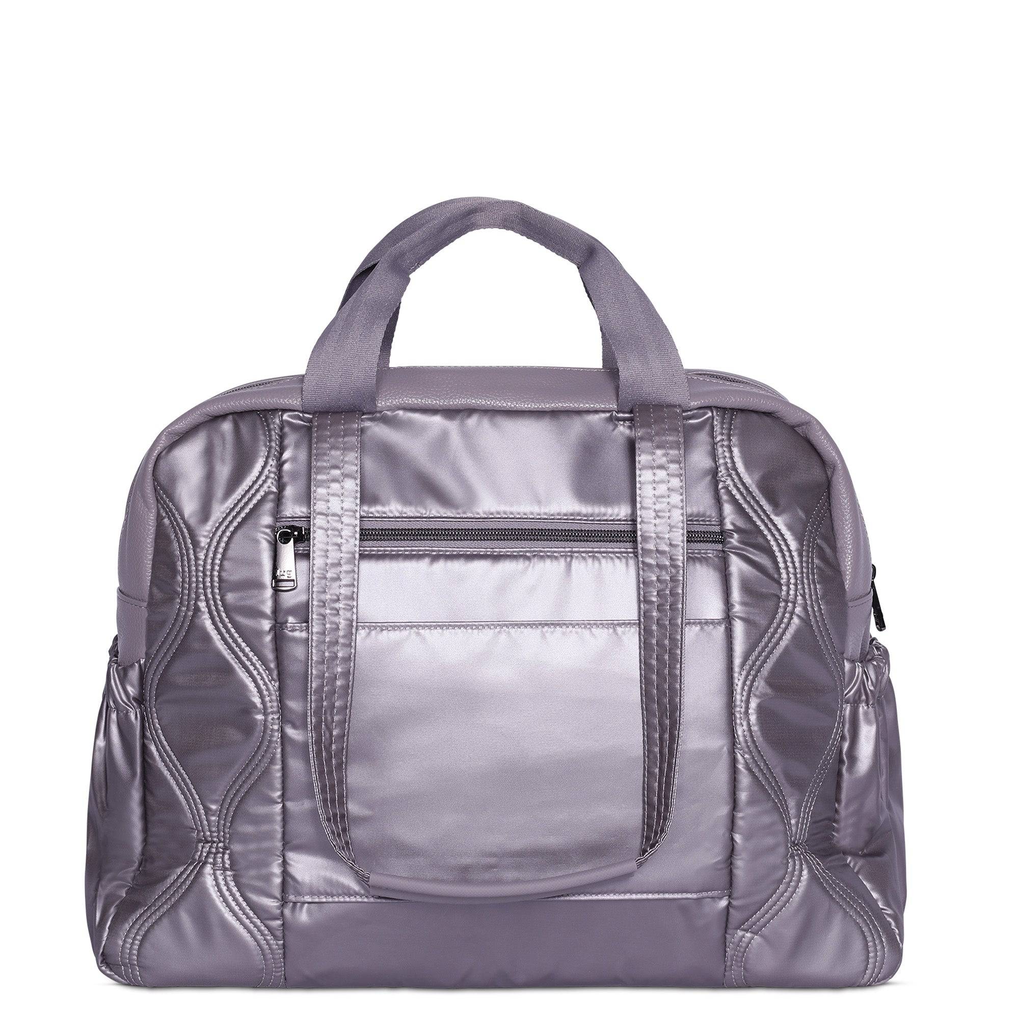 Lug Aviator Carry-All Tote Bag in metallic pearl finish with sturdy handles and spacious interior for everyday use.