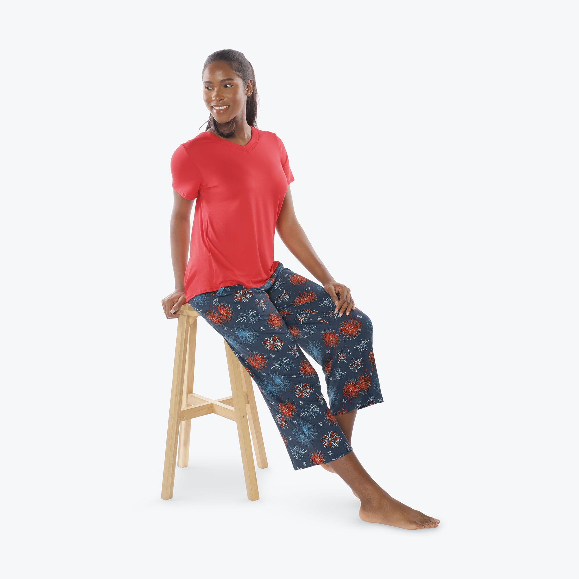 Boomerang Relaxed Tee & Cropped Pants&nbsp;Set - FIREWORK NAVY - Boomerang_Fireworks_Navy_S_05