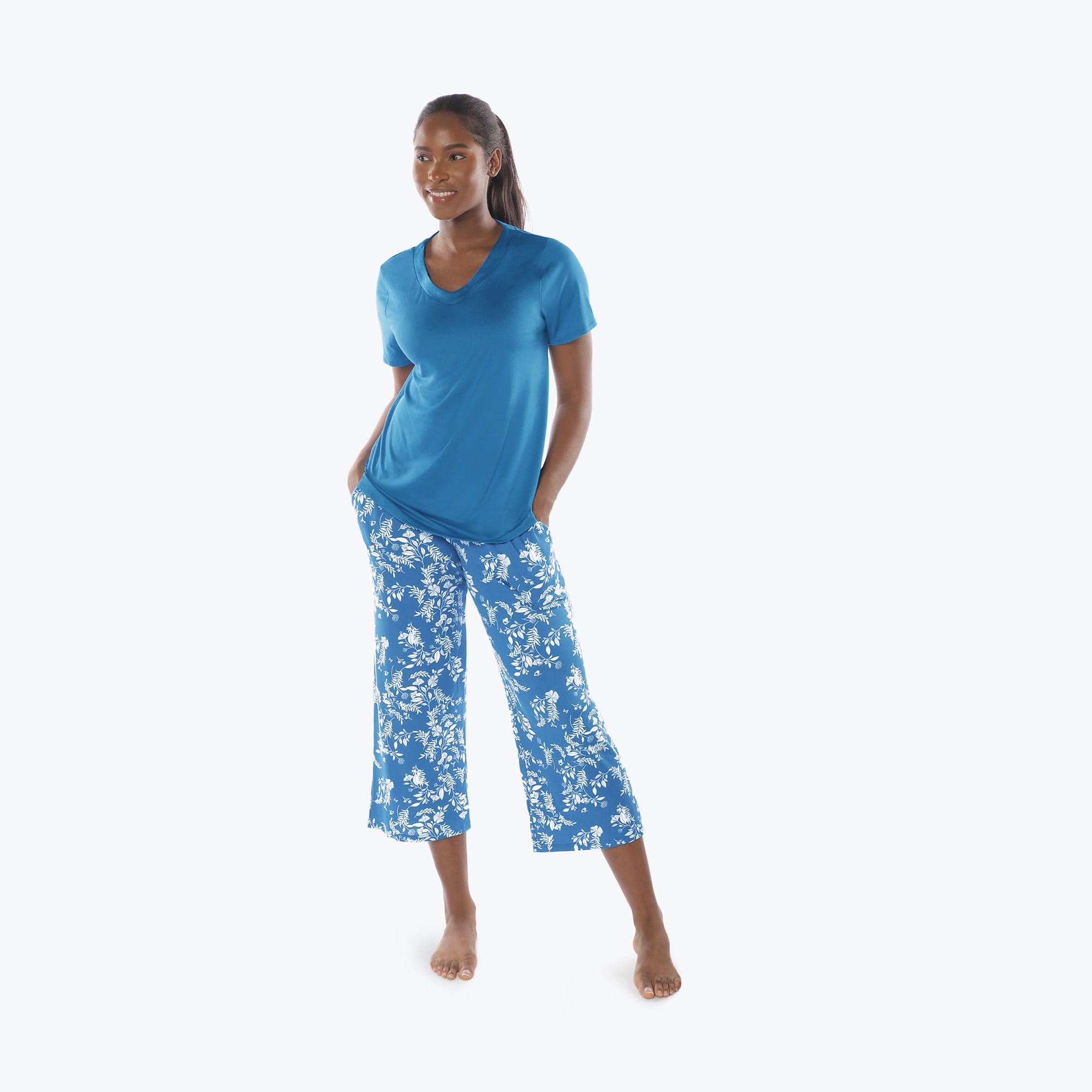 Boomerang Relaxed Tee & Cropped Pants&nbsp;Set - FLOURISH BLUE - Boomerang_Flourish_Blue_S_01a