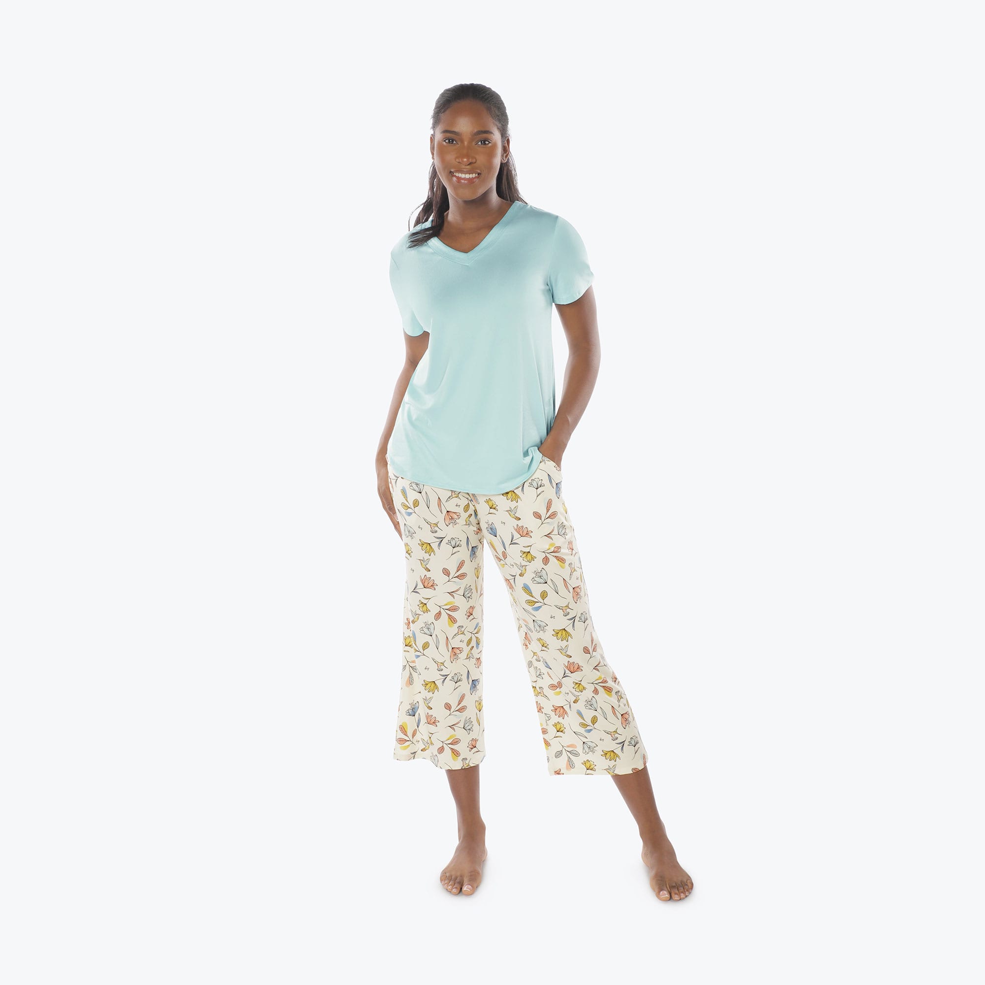 Boomerang Relaxed Tee & Cropped Pants Set - HUMMINGBIRD FLORAL - Boomerang_Hummingbird_Floral_S_01a