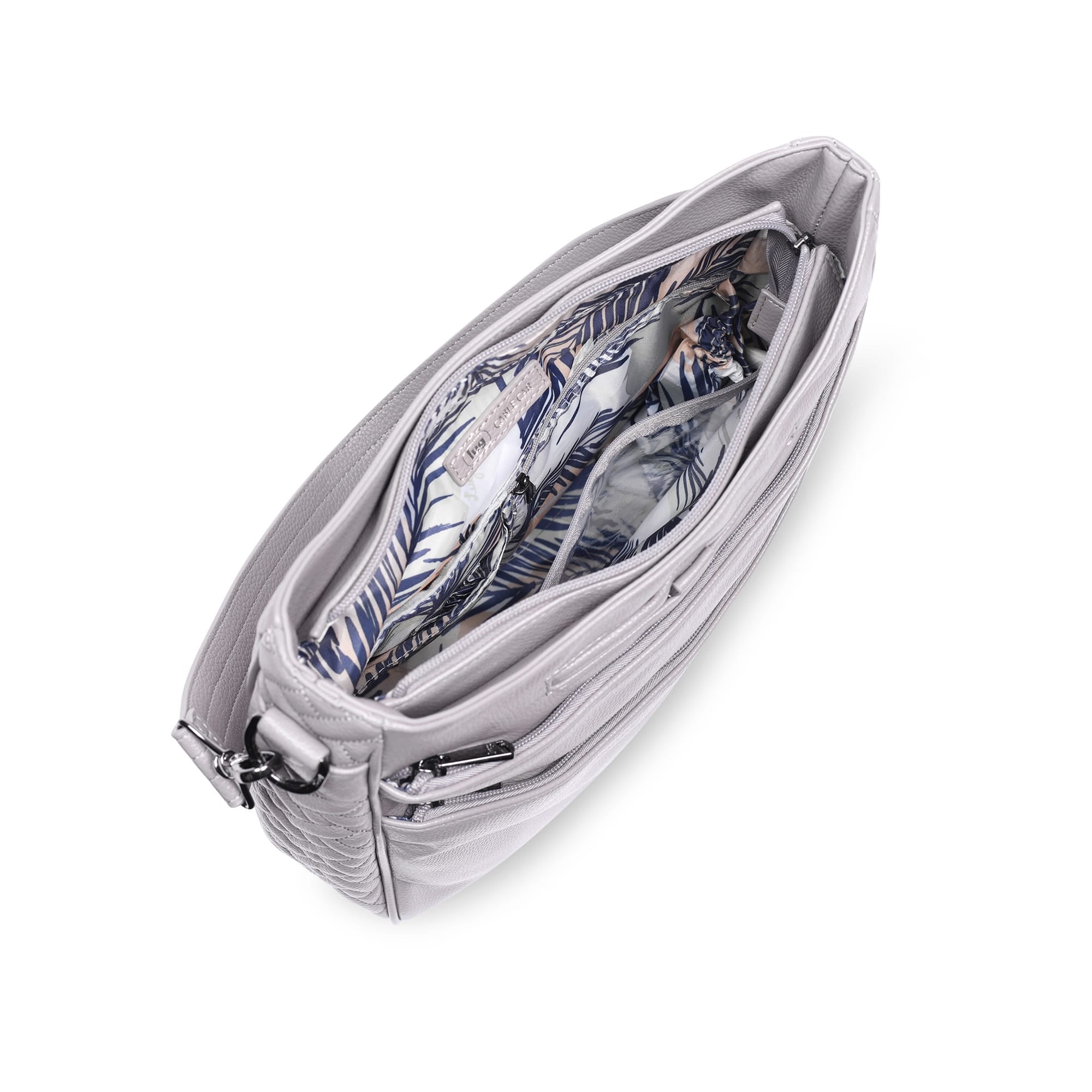 Cable Car Classic VL Crossbody Bag - PEARL ABSTRACT FERNS BLUE STRAP - CableCarVL_PearlGrey_05