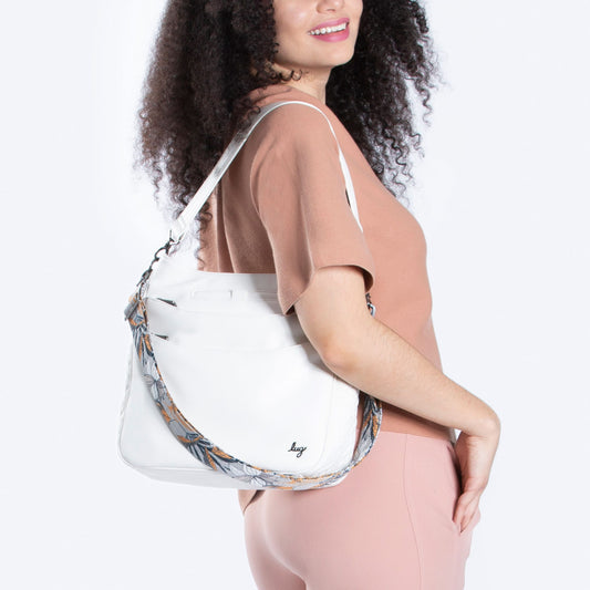 Cable Car Classic VL Crossbody Bag - - CableCarVL_White_lilyGreyStrap__Model_01_15467292-9aa3-4719-9ec6-5fd25cf6a2f1