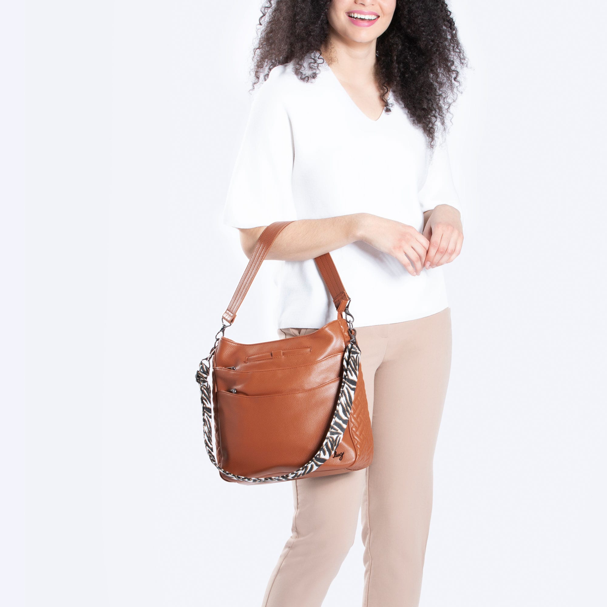 Cable Car Classic VL Crossbody Bag - COPPER BROWN ZEBRA SAND STRAP - CablecarVL_CopperBrown_ZebraSandStrap__Model_01