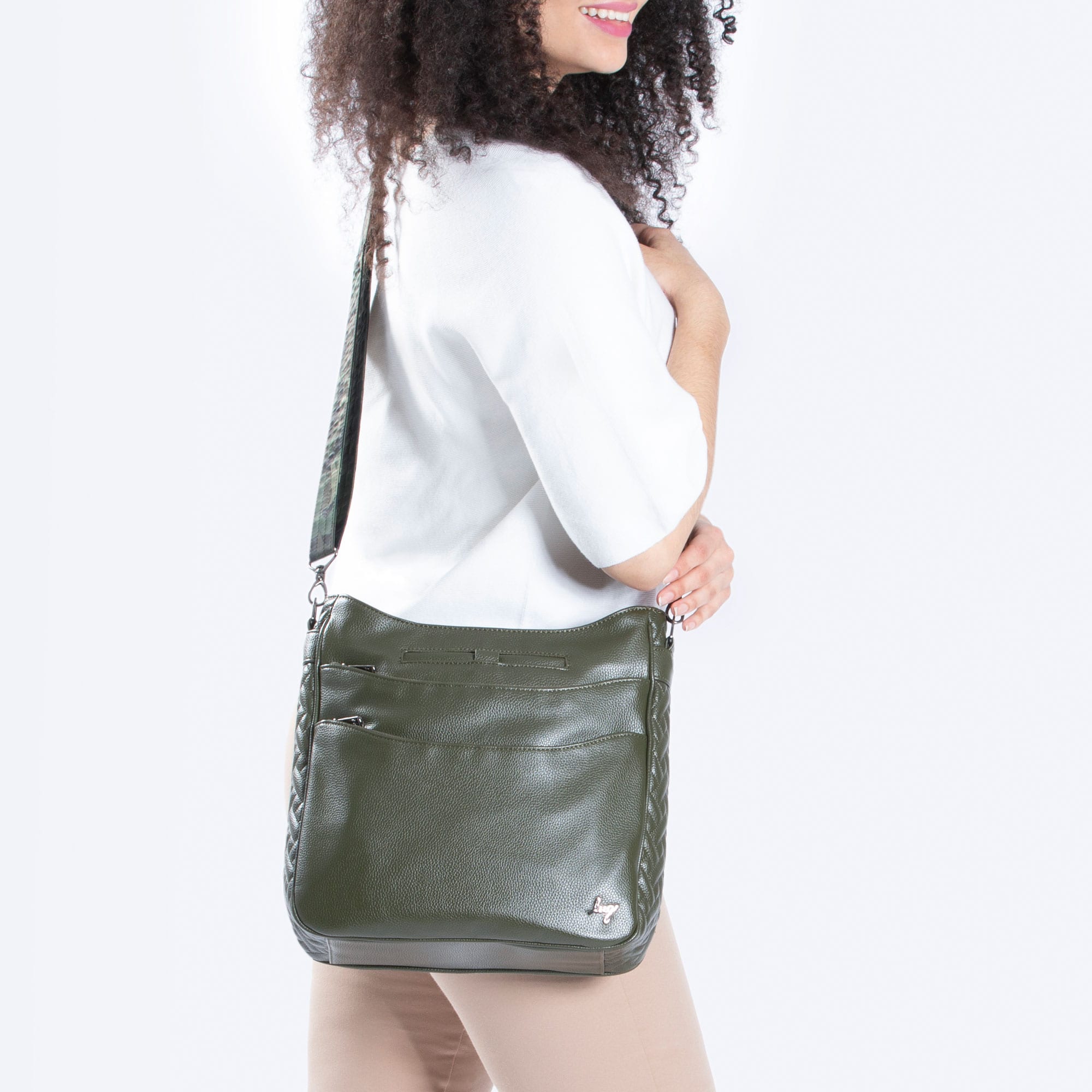 Cable Car Classic VL Crossbody Bag - OLIVE GREEN CAMO GREEN STRAP - CablecarVL_OliveGreen_CamoGreenStrap__Model_02