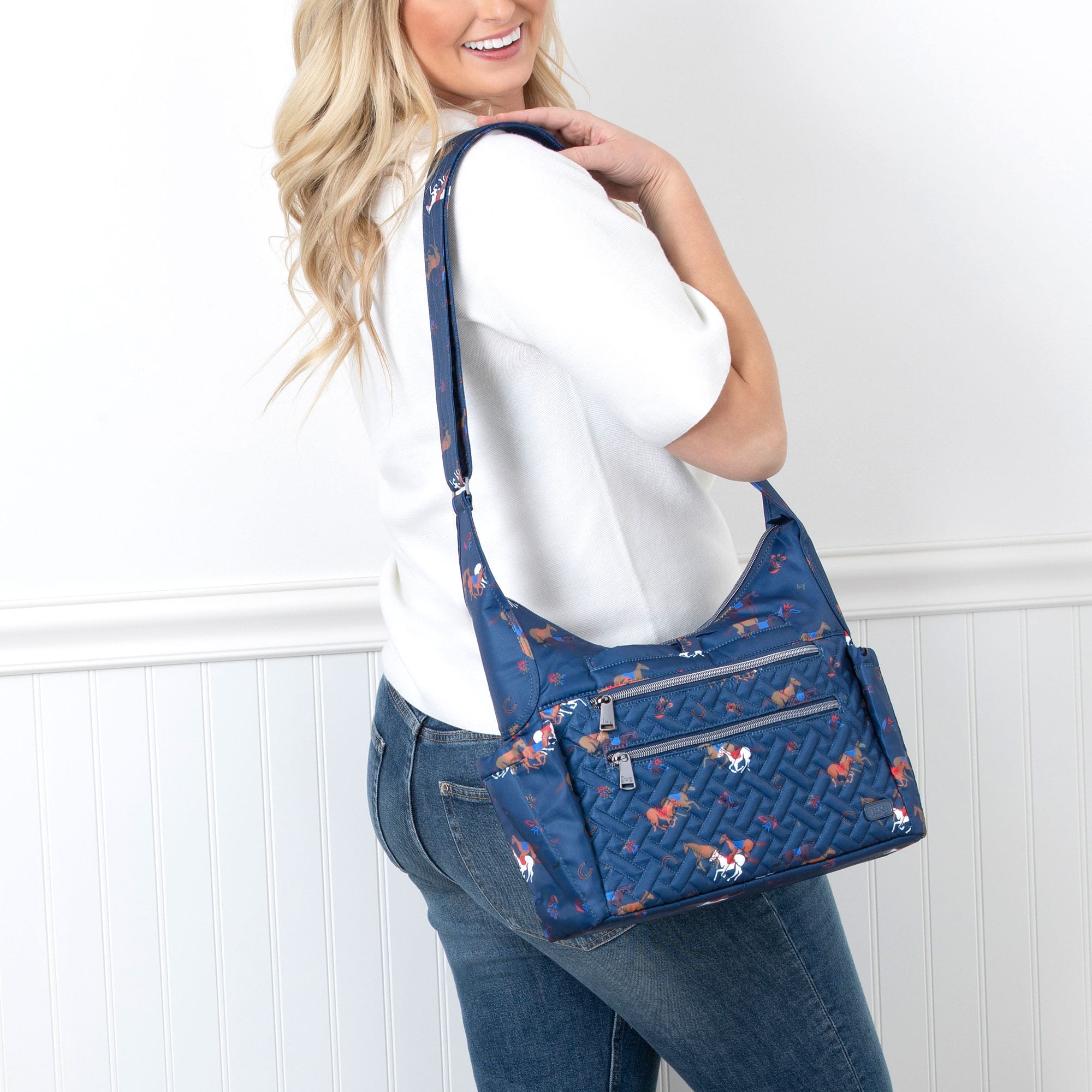 Camper SE Crossbody Bag - HORSES NAVY - CamperSE_HorsesNavy_Model