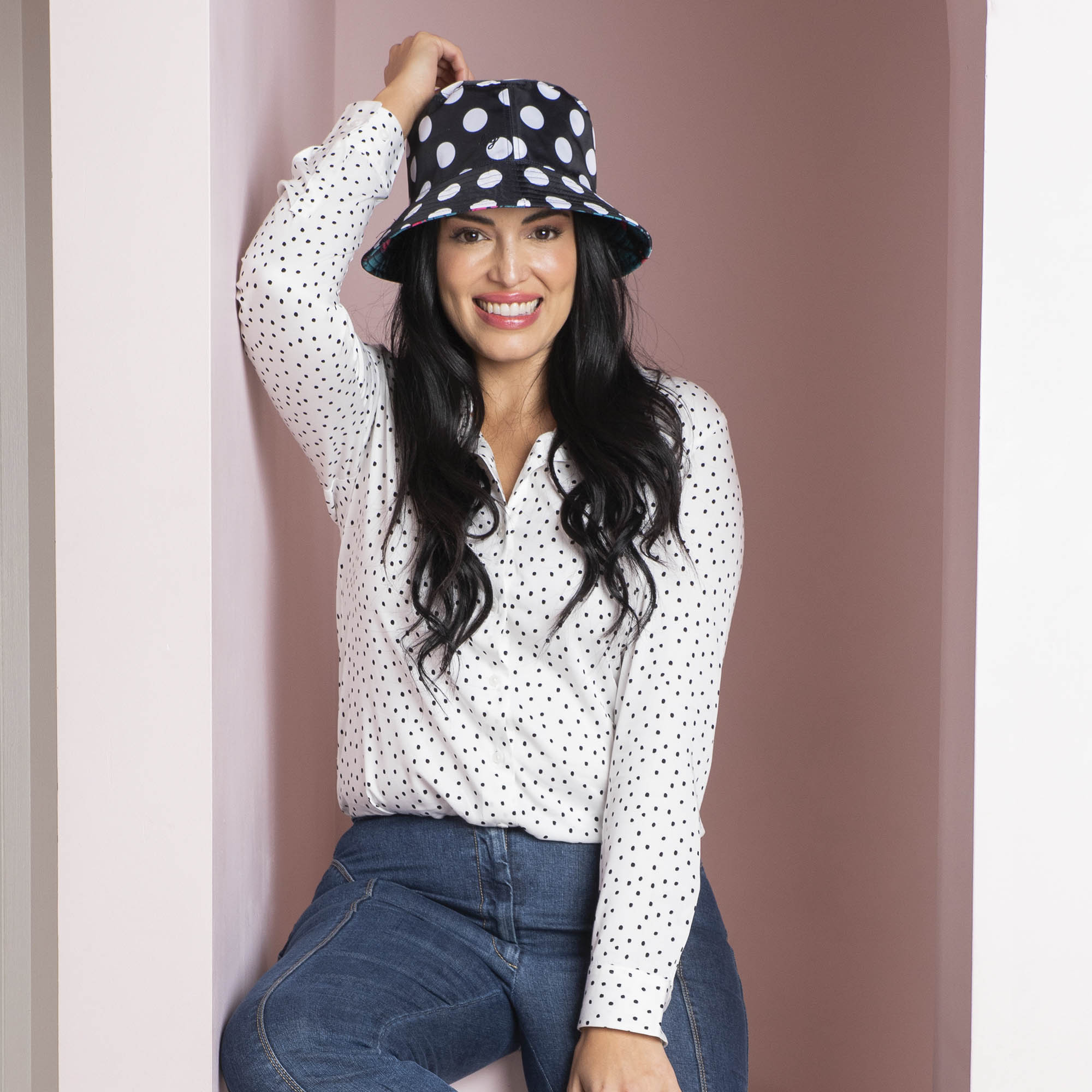 Canopy Bucket Hat - FLAMINGO BLACK BLACK LARGE DOT - Canopy-Hat_Lifestyle_02