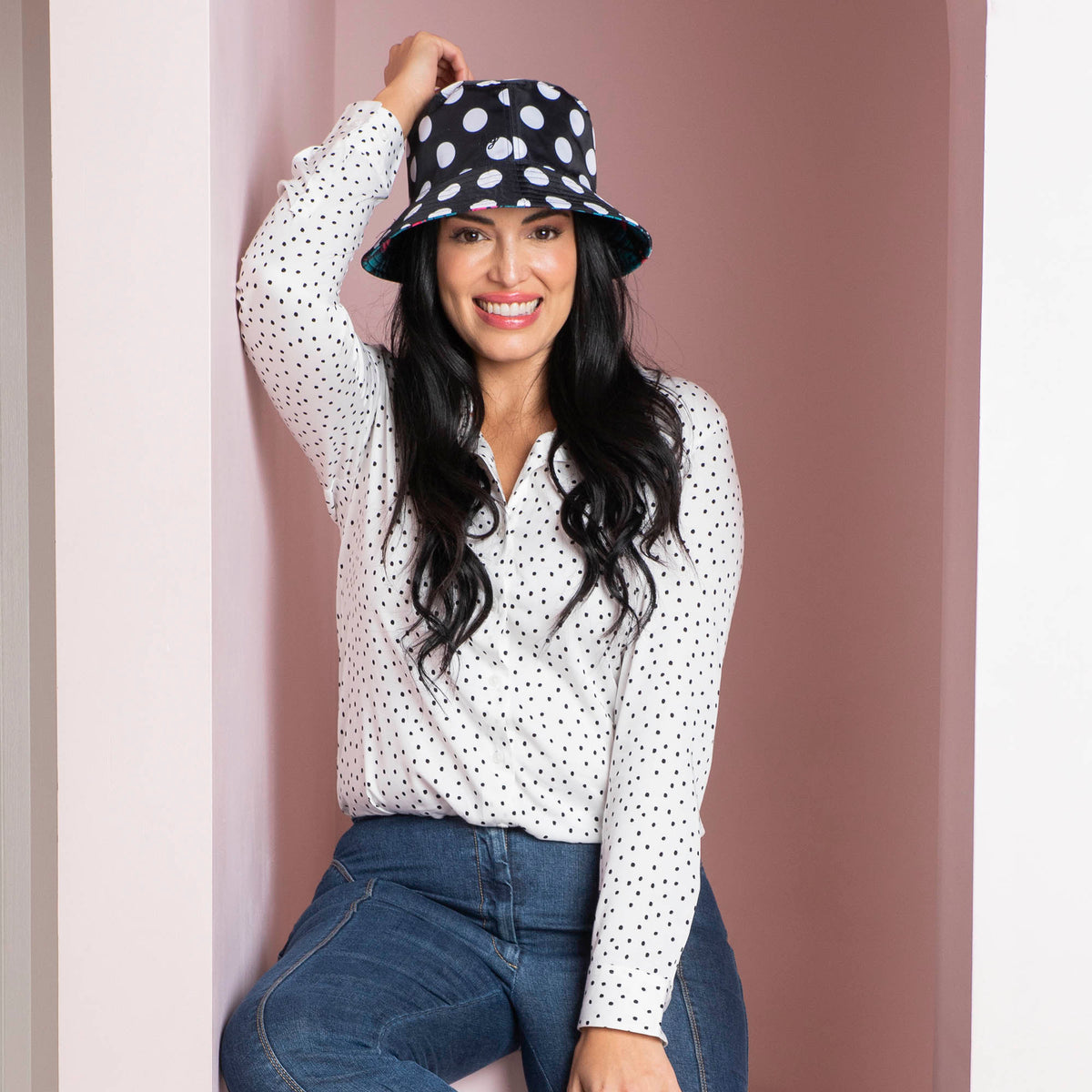 Canopy Bucket Hat - FLAMINGO BLACK BLACK LARGE DOT - Canopy-Hat_Lifestyle_02