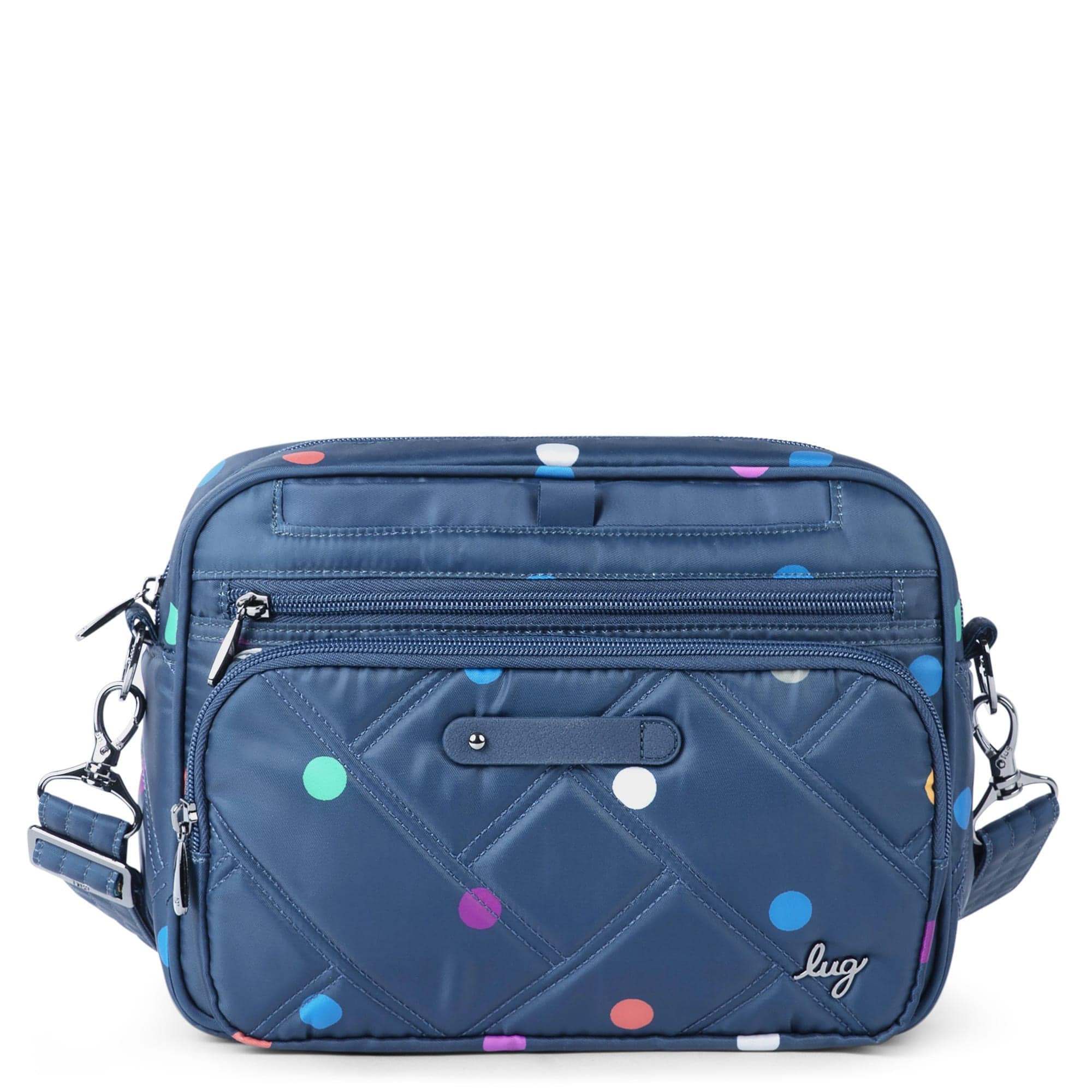 Carousel XL 2 Crossbody Bag - MULTI DOTS NAVY - CarouselXL2wCharmBar_BlueDot_01