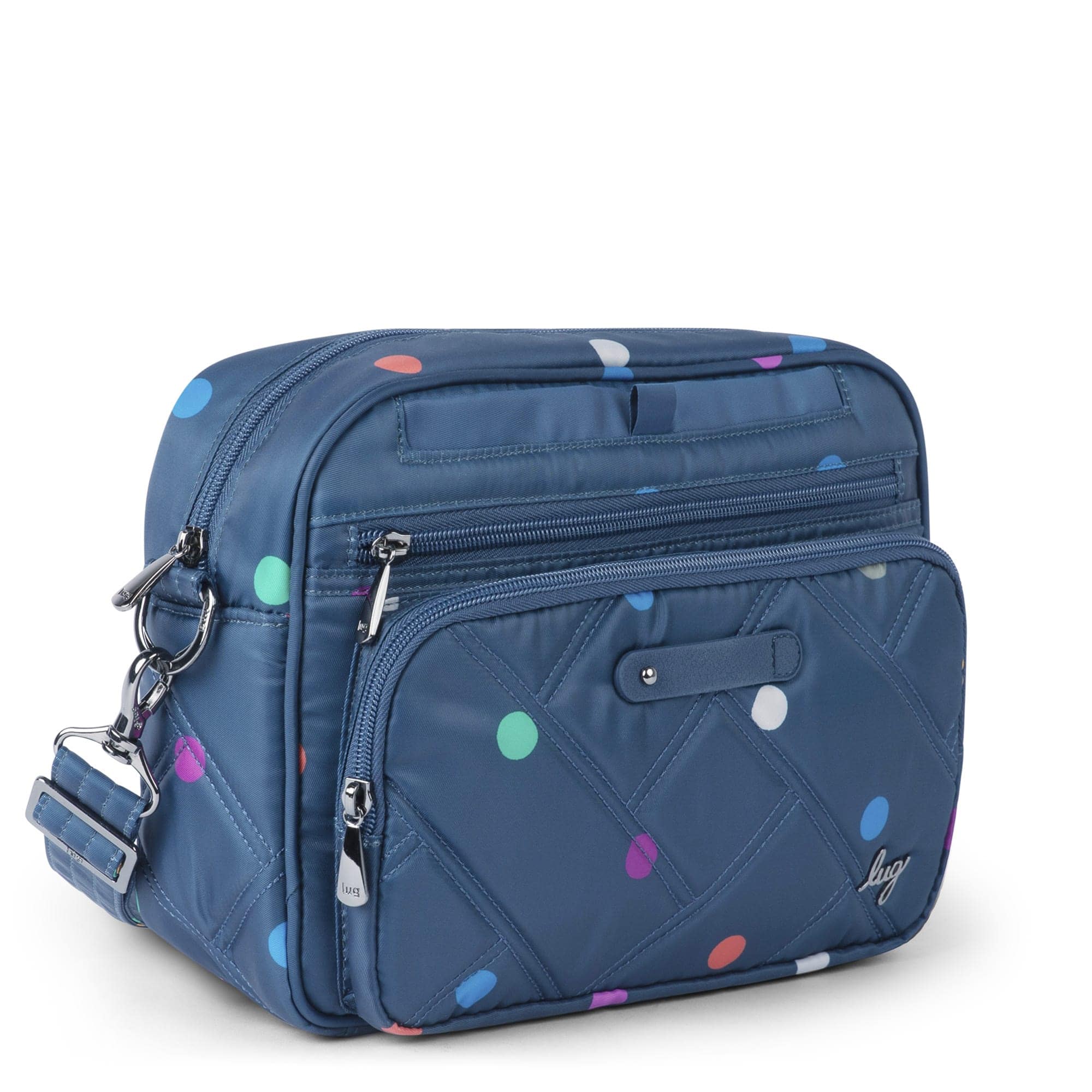 Carousel XL 2 Crossbody Bag - MULTI DOTS NAVY - CarouselXL2wCharmBar_BlueDot_02