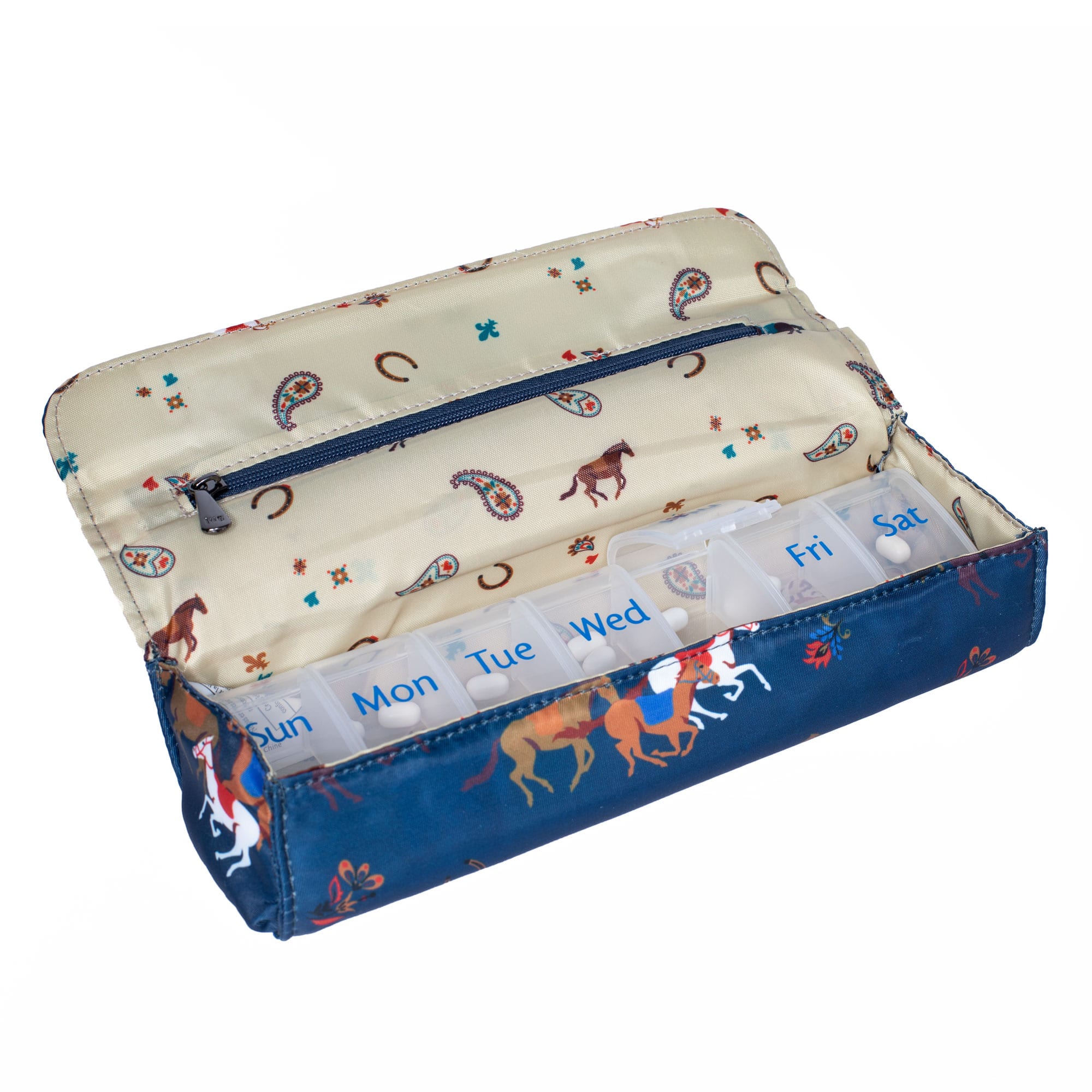 Choo Choo XL Pill Organizer - HORSES NAVY - ChooChooXL_HorsesNavy_05
