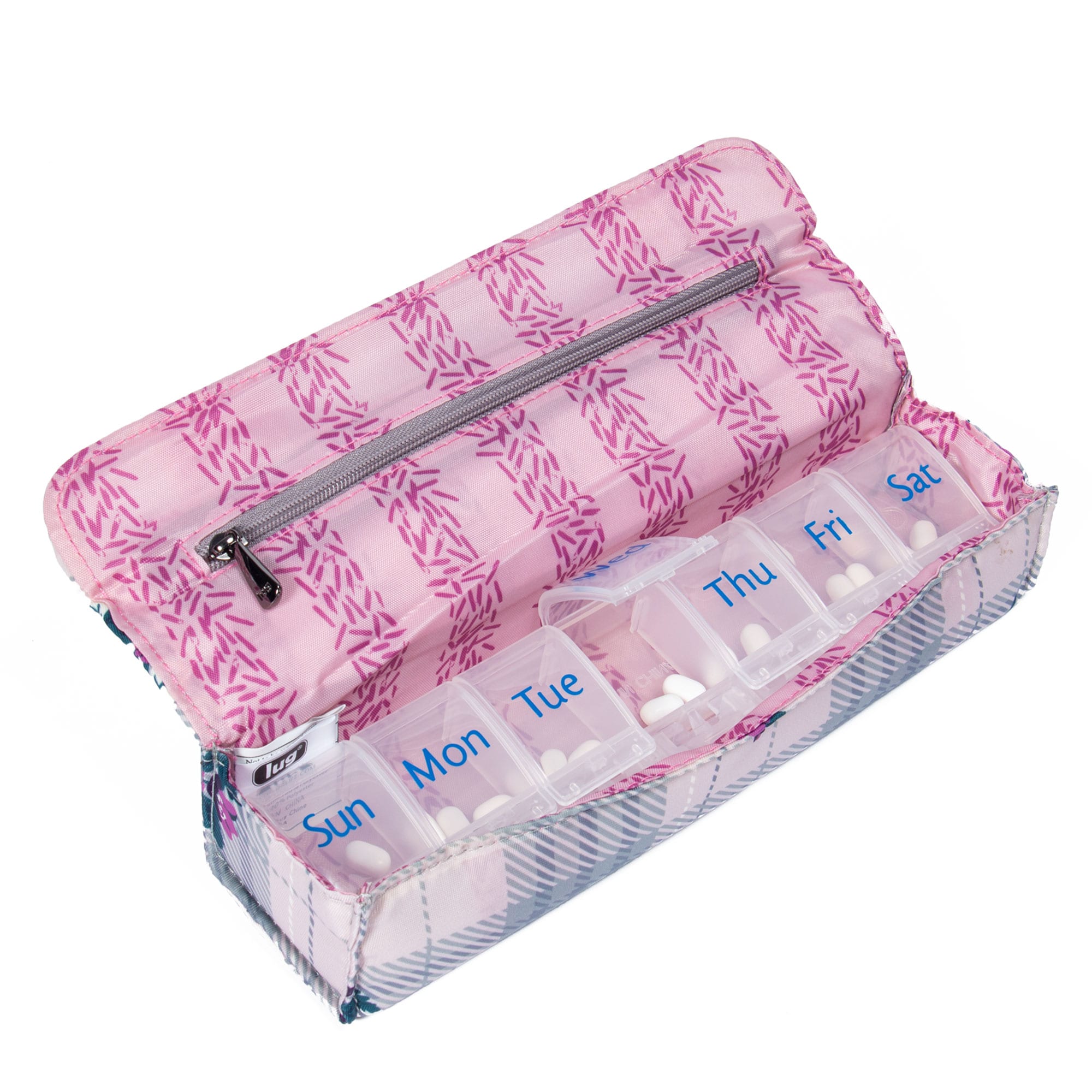 Choo Choo Pill Organizer - PLAID FLORAL PEARL - ChooChoo_PlaidFloralPearl_05