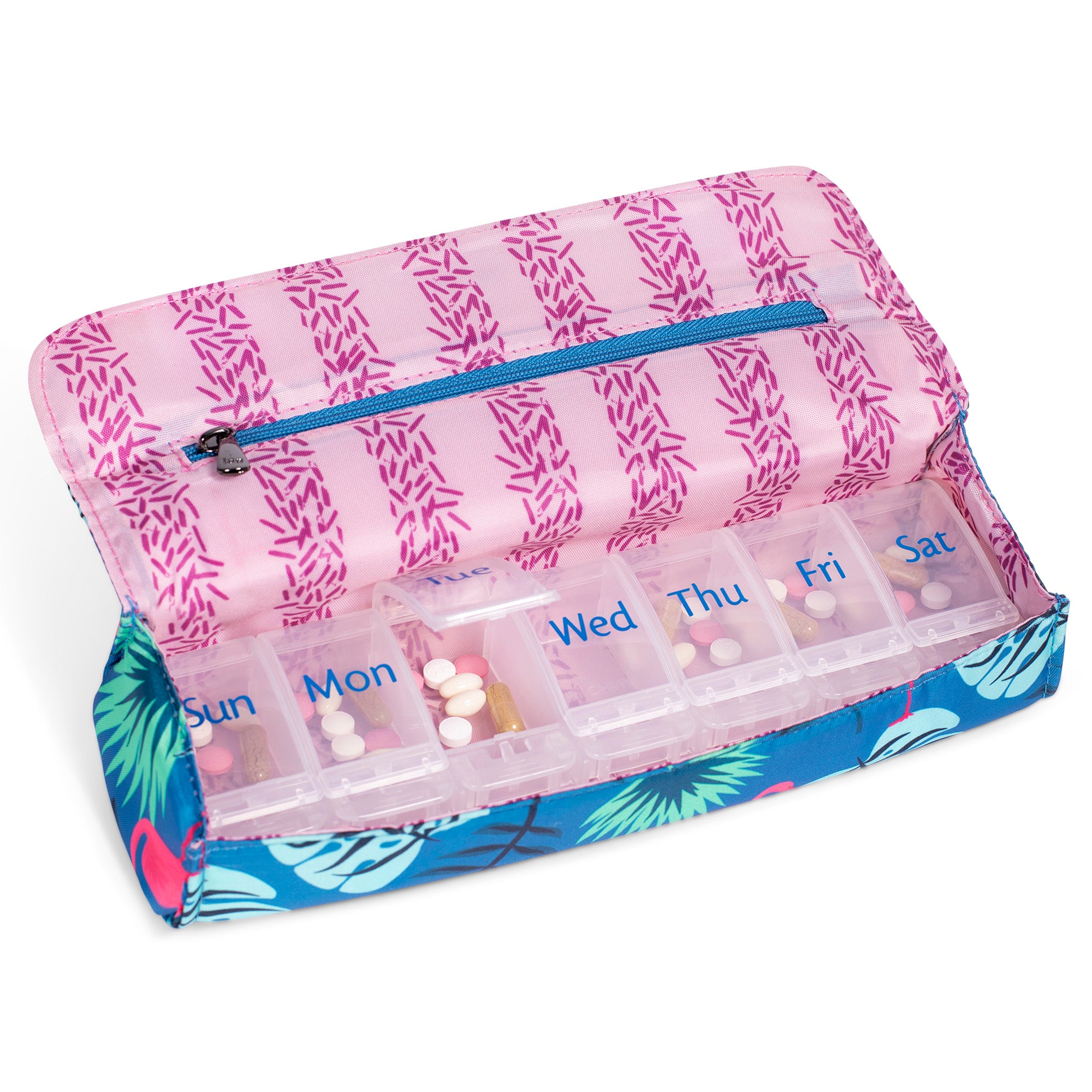 Choo Choo XL Pill Organizer - FLAMINGO BLUE - ChooChooiXL_FlamingoBlue_05