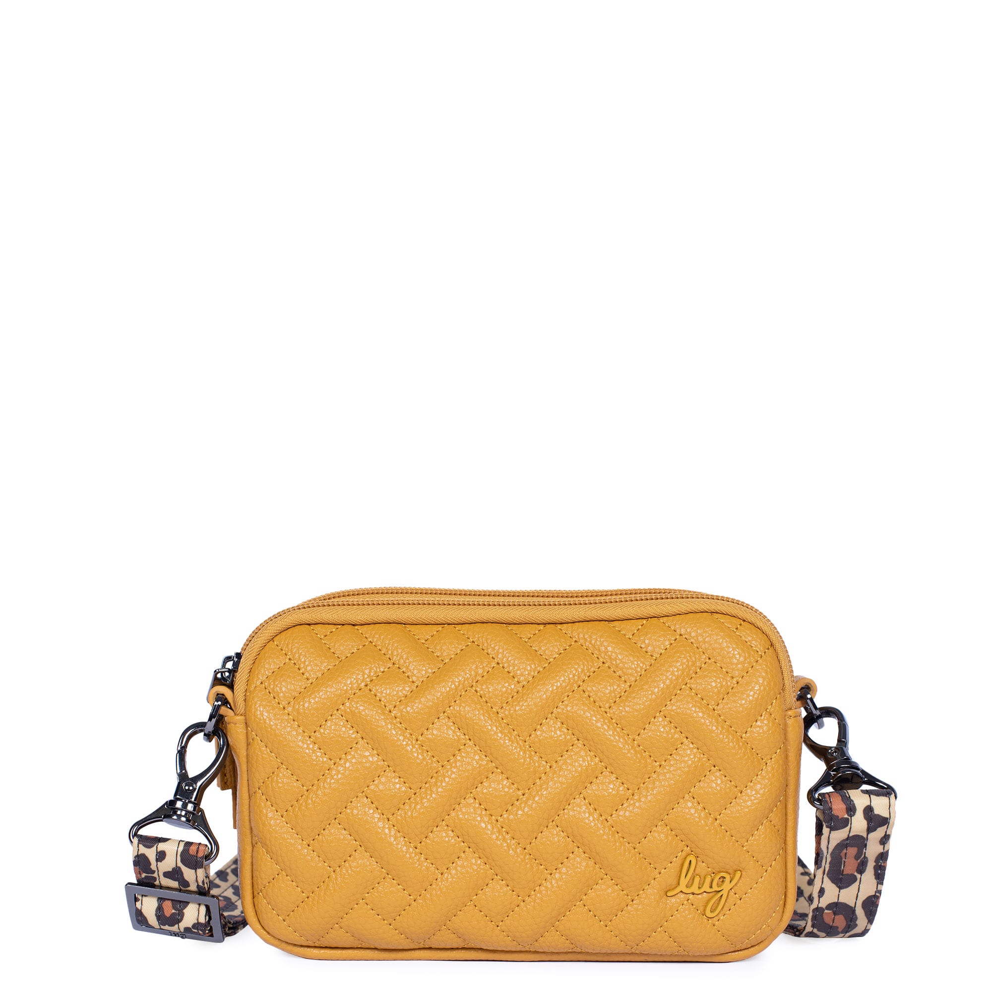 Coupe Classic VL Convertible Crossbody Bag - AMBER YELLOW - CoupeVL_AmberYellowLeopardBrownStrap_01