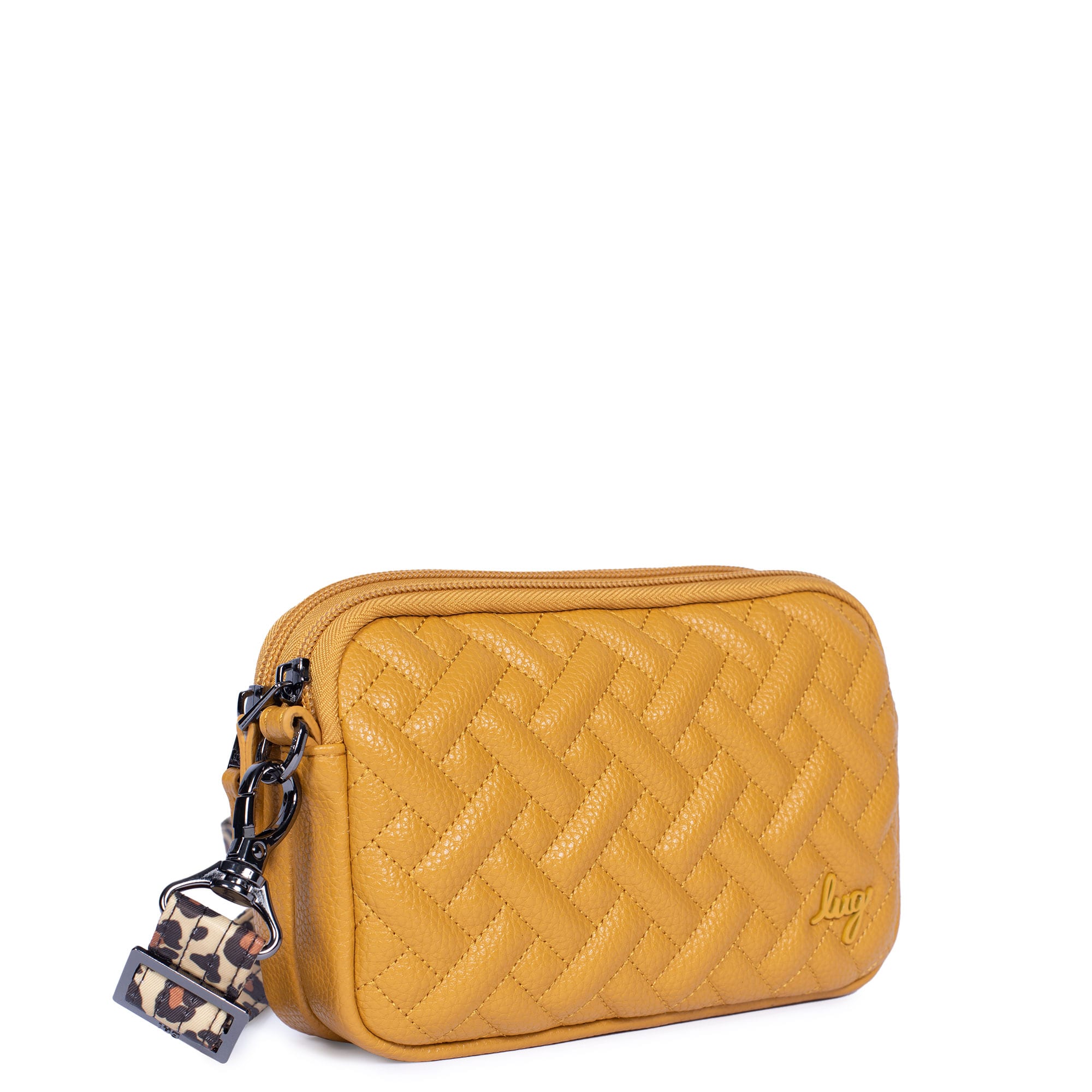 Coupe Classic VL Convertible Crossbody Bag - AMBER YELLOW - CoupeVL_AmberYellowLeopardBrownStrap_02