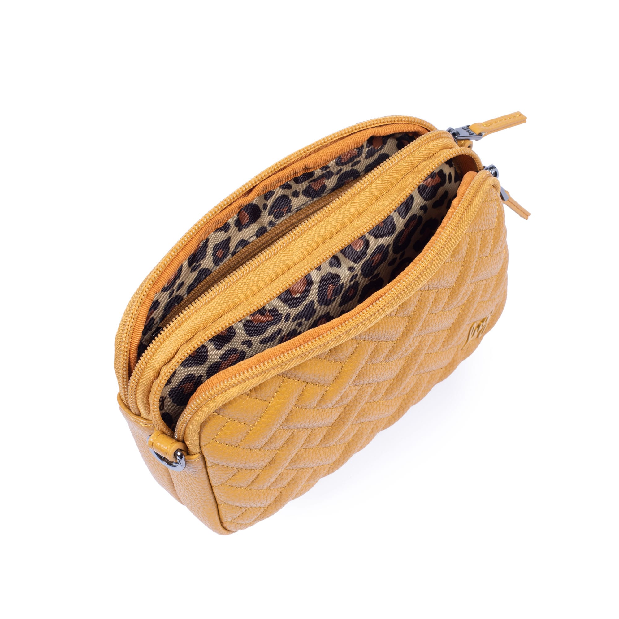 Coupe Classic VL Convertible Crossbody Bag - AMBER YELLOW - CoupeVL_AmberYellowLeopardBrownStrap_05